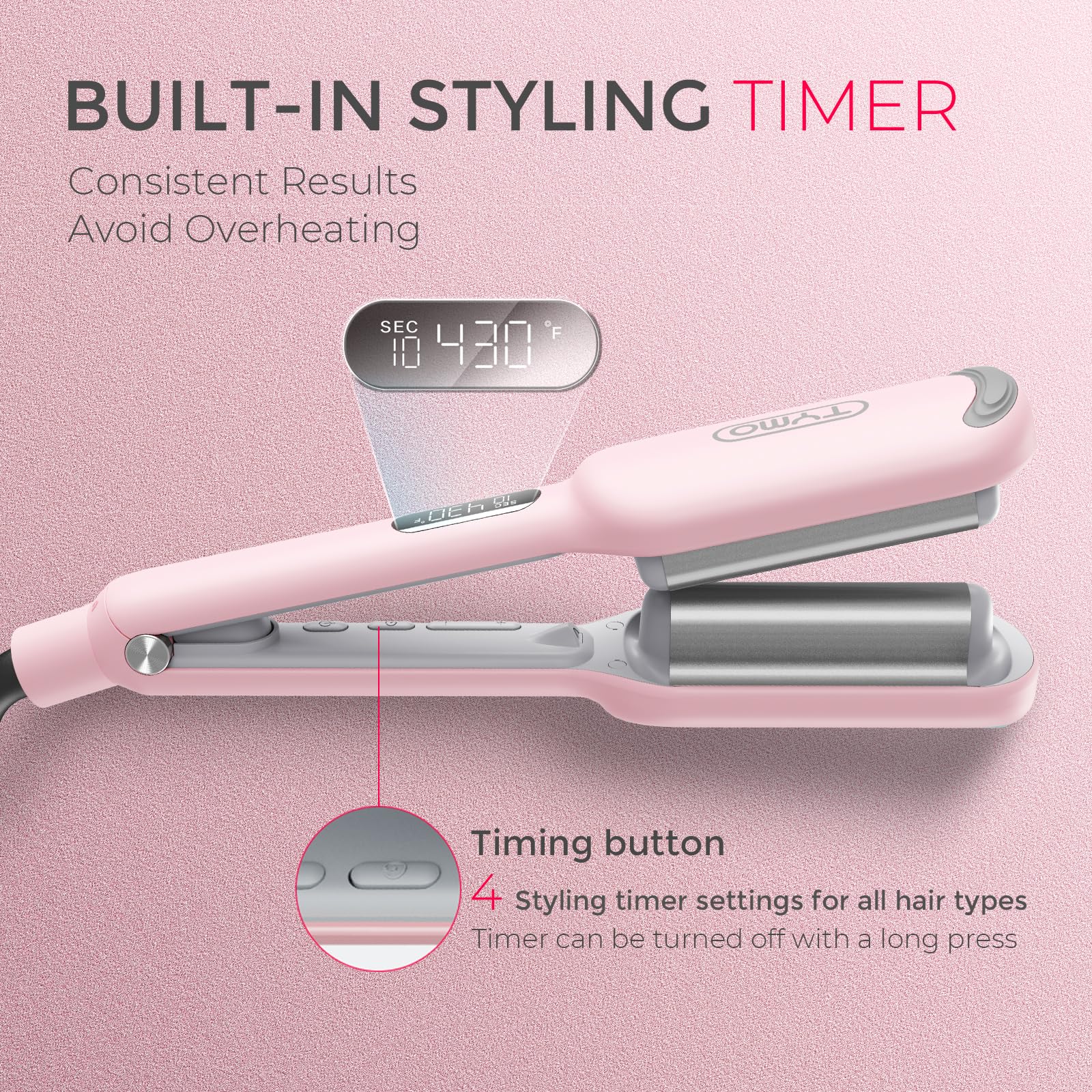 Foto 7 pulgar | Rizador de Pelo Tymo Rovy Waver 3 Barriles Rosa - Venta Internacional