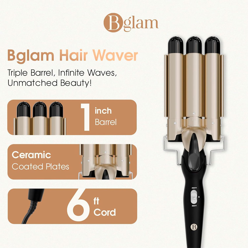 Foto 3 pulgar | Rizador de Cabello Triple Barril Bglam Bytech Cerámica 1 Pulgada