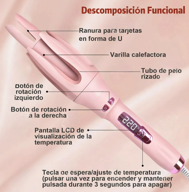 Foto 5 pulgar | Rizador para Cabello Xtellar Automático 4 Temperaturas Rosa