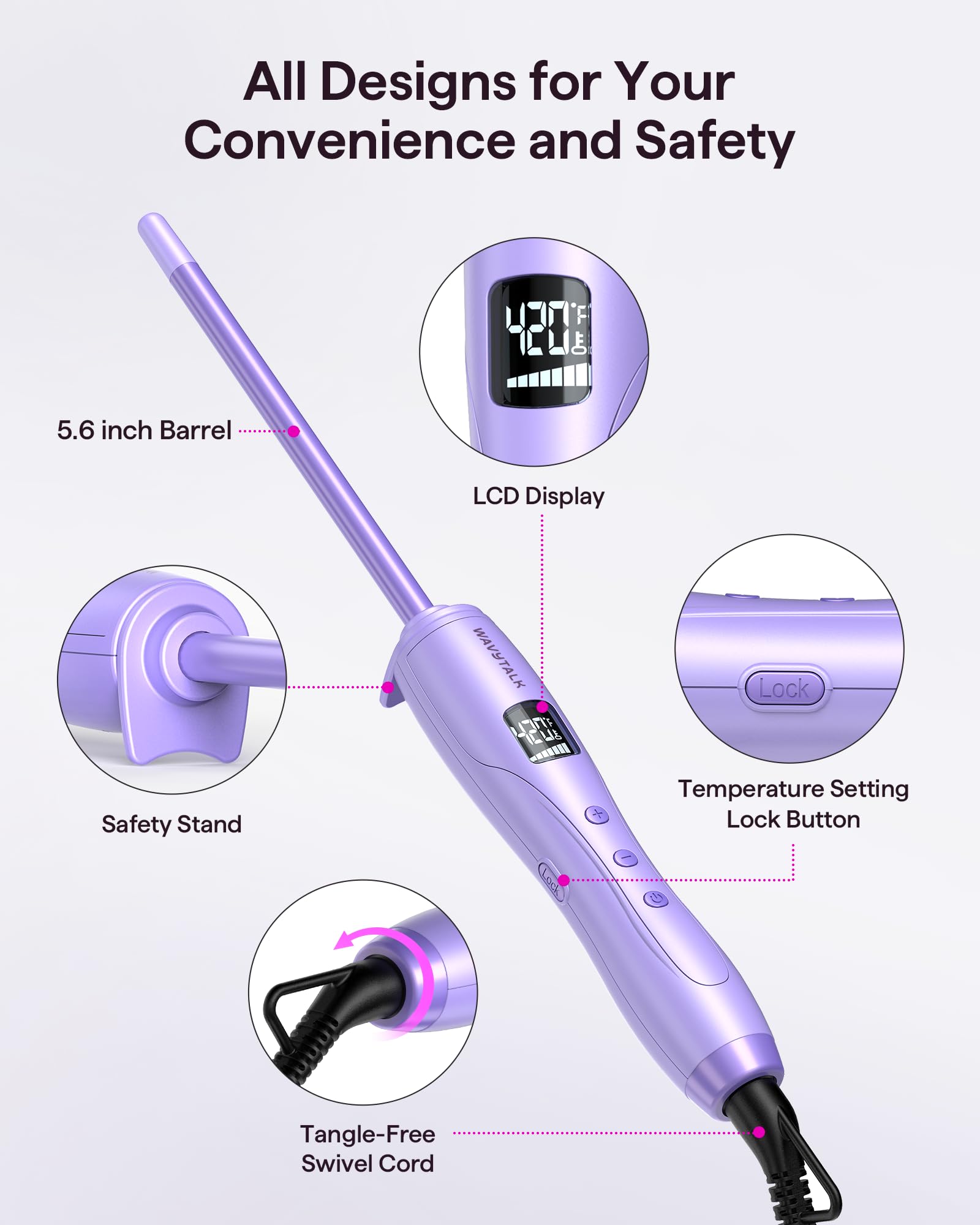 Foto 5 | Rizador Wavytalk Tubo de Cerámica Morado - Venta Internacional