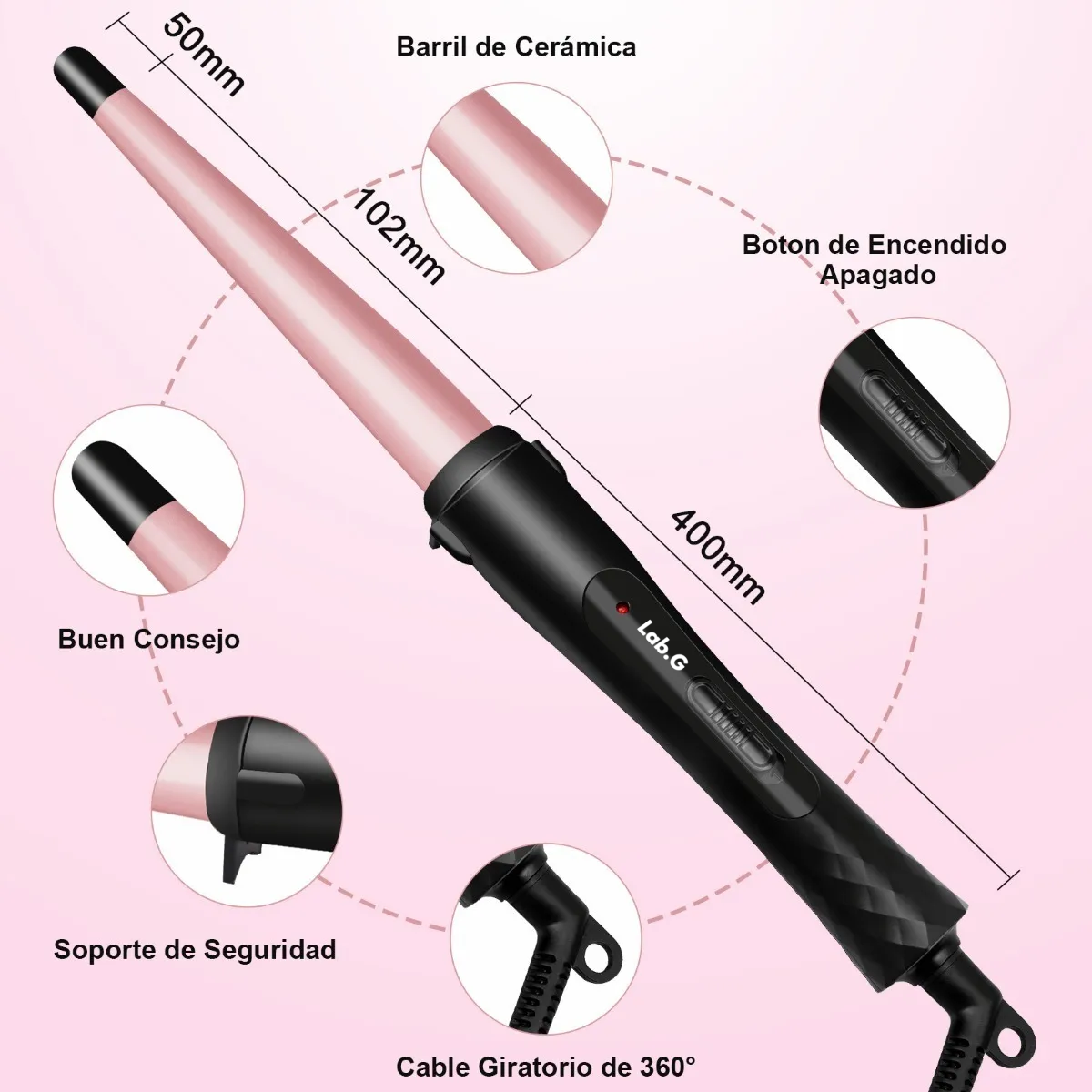 Foto 3 | Rizador de Cabello Lab.G Rosa Cerámica