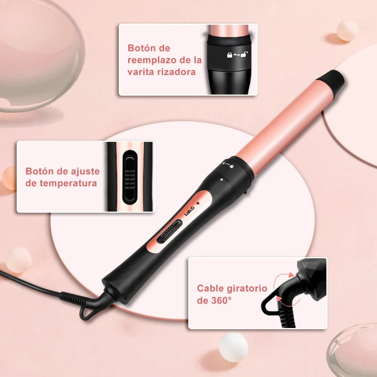 Foto 4 | Rizador de Cabello Lab.G 5 en 1 Cerámica con Guante Rosa