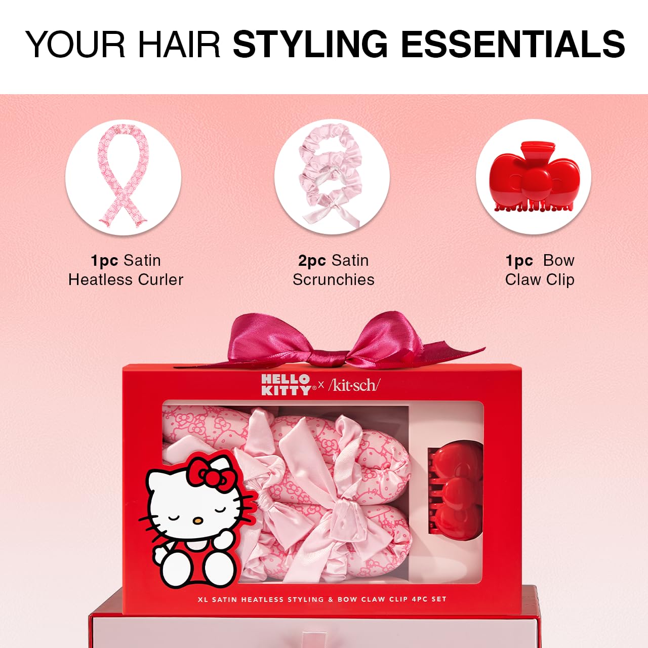 Foto 2 | Set De Rizadores De Pelo Hello Kitty X Kitsch Xl Satinado Sin Calor, 4 Unidades - Venta Internacional.