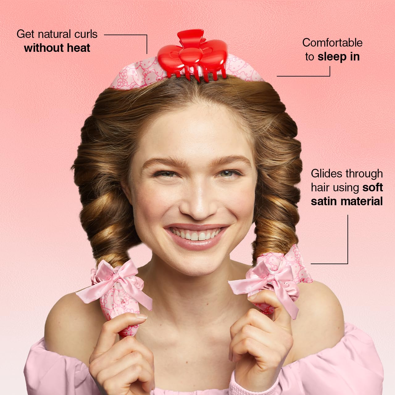 Foto 4 | Set De Rizadores De Pelo Hello Kitty X Kitsch Xl Satinado Sin Calor, 4 Unidades - Venta Internacional.
