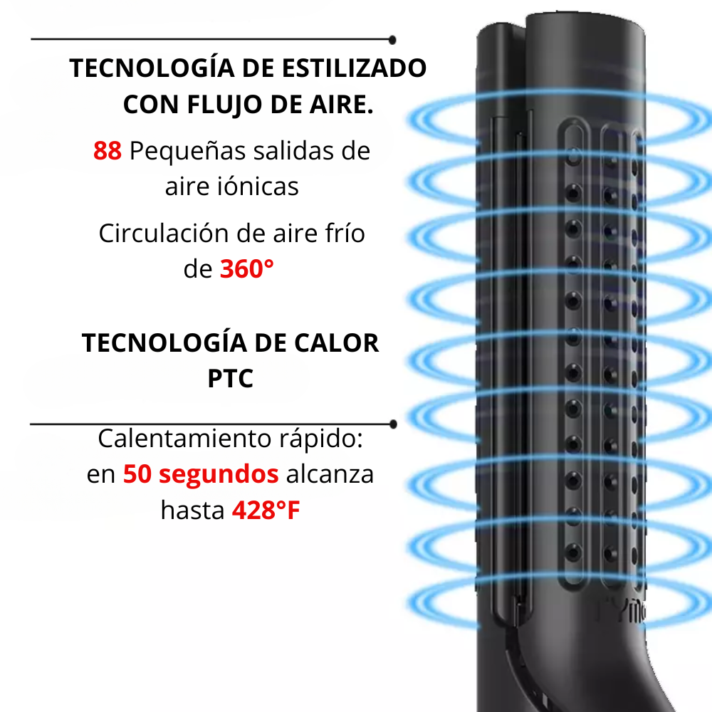 Foto 5 pulgar | Plancha y Rizadora para Cabello 2 en 1 Tymo Air Flow Negra
