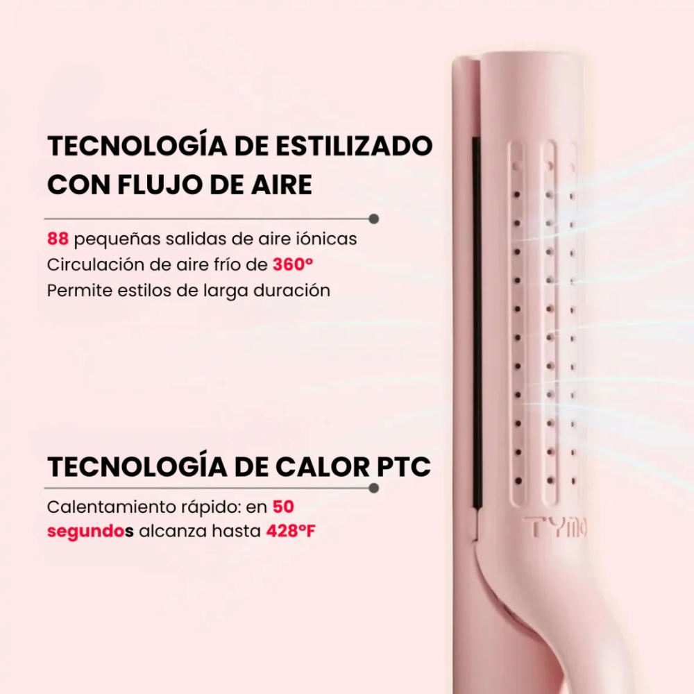 Foto 7 pulgar | Plancha y Rizadora para Cabello 2 en 1 Tymo Air Flow Rosa