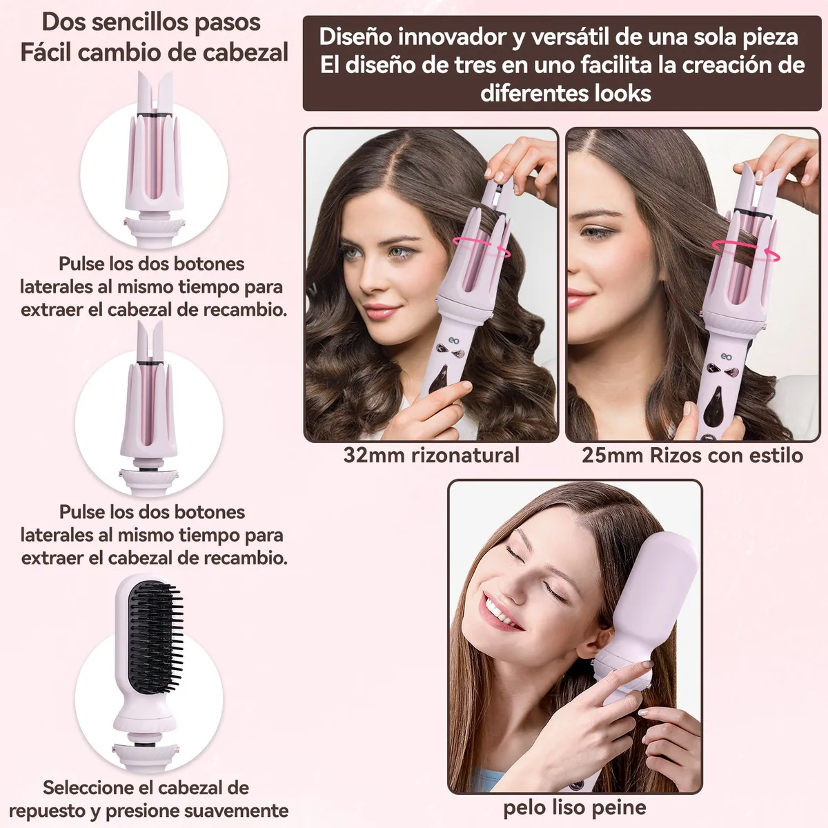 Foto 4 pulgar | Rizadora de Cabello Eo Safe Imports Esi-20167 Rosa