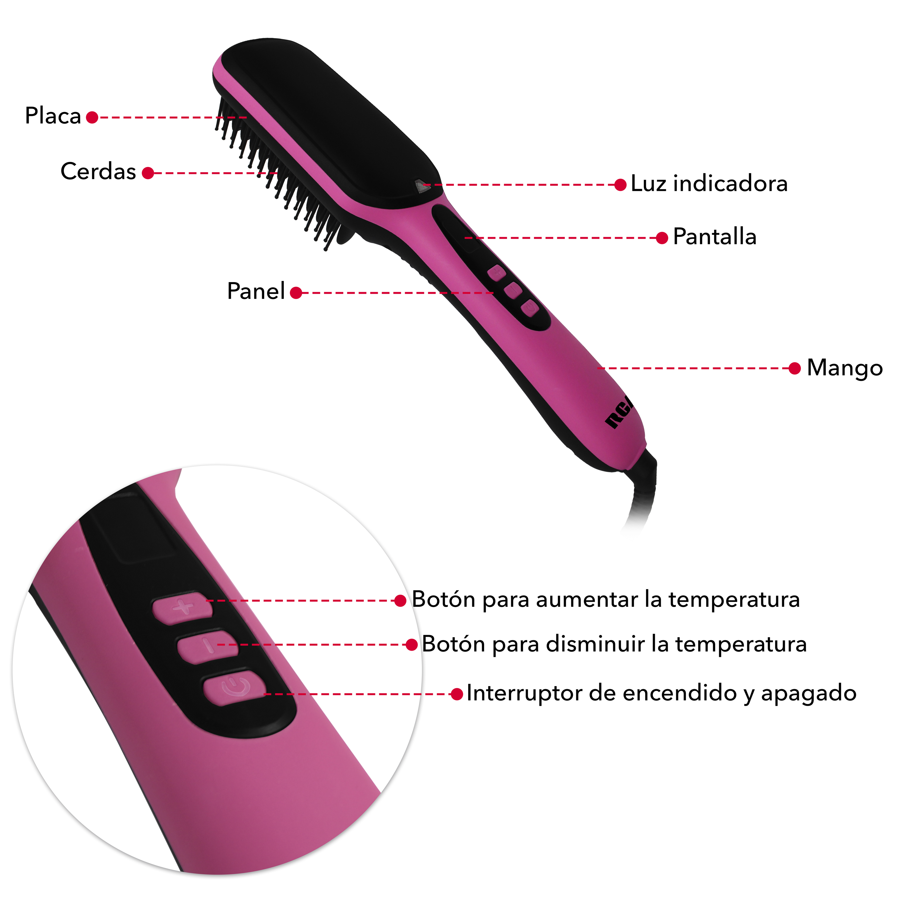 Foto 3 pulgar | Cepillo Alaciador con Tecnología Iónica RCA Rc-P13 Rosa