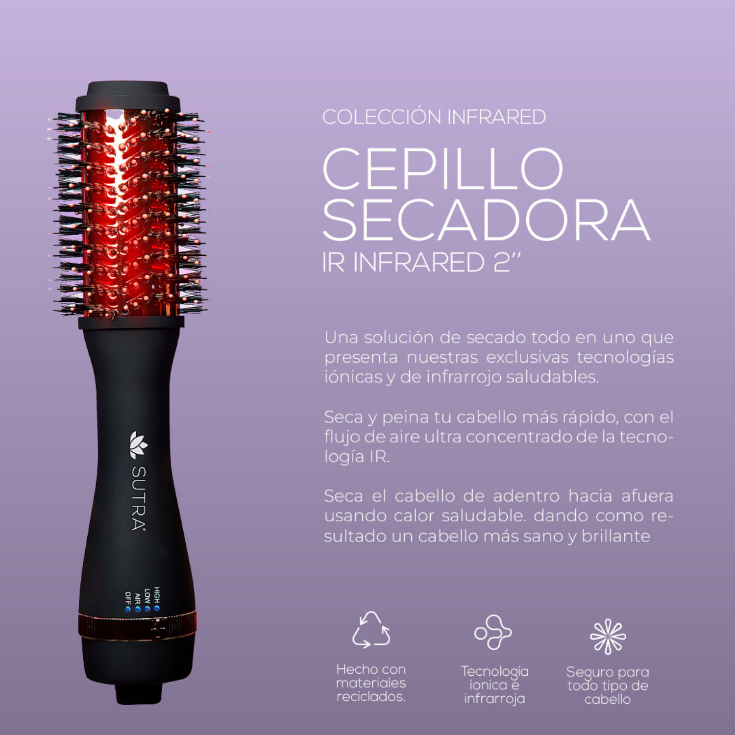 Foto 6 pulgar | Cepillo Secadora Infrarrojo Sutra Beauty Negro Cepilla, Seca Y Peina Tu Cabello Con Rapidez Y Facilidad