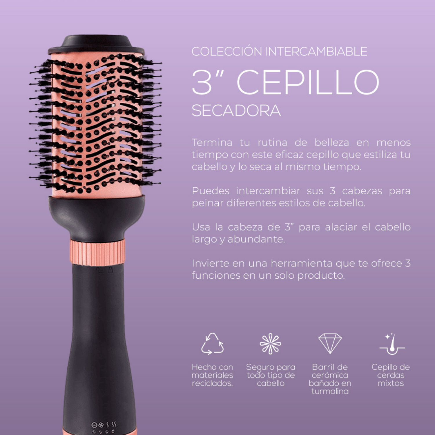 Foto 5 pulgar | Cepillo Secadora Intercambiable 3'' Sutra Beauty Cepilla, Seca Y Peina Tu Cabello Con Rapidez Y Facilidad