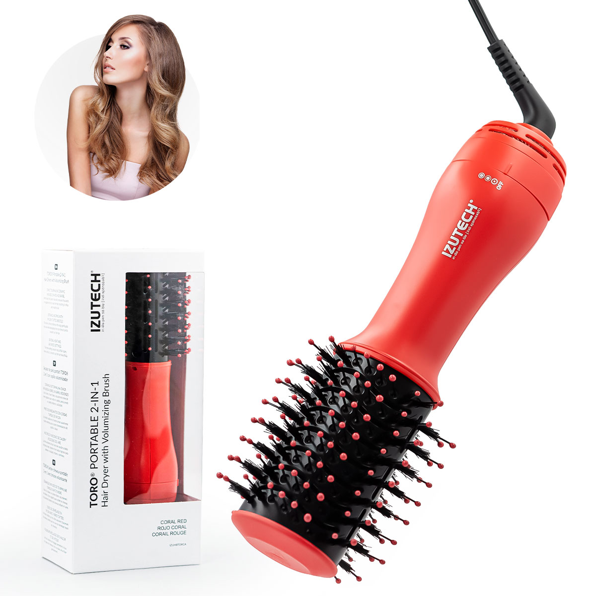 Cepillo Secador De Cabello Izutech Portátil Voluminizador Color Rojo