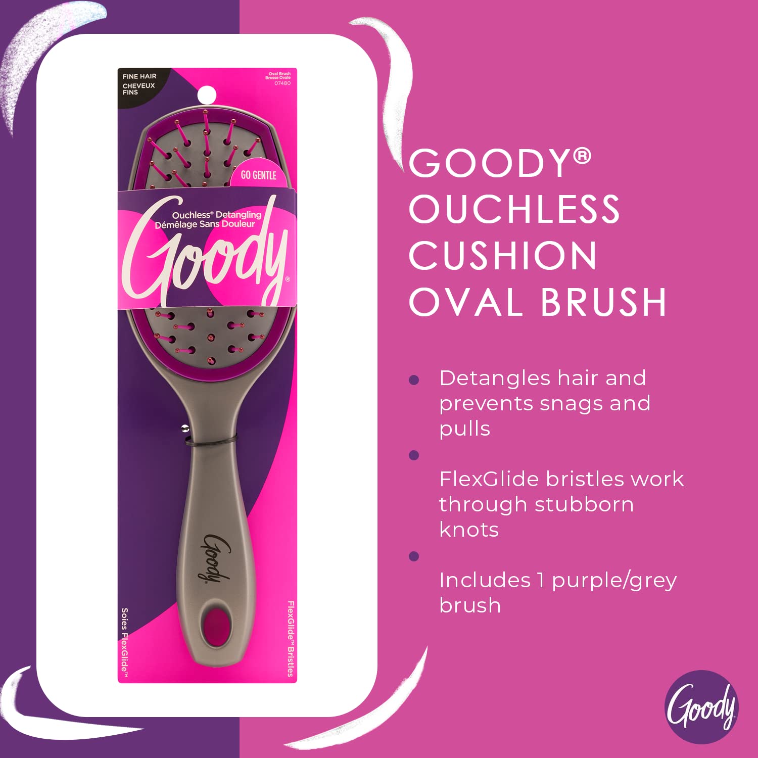 Foto 3 pulgar | Cepillo De Pelo Goody Detangling Ovalado Flexiglide Morado/gris - Venta Internacional.