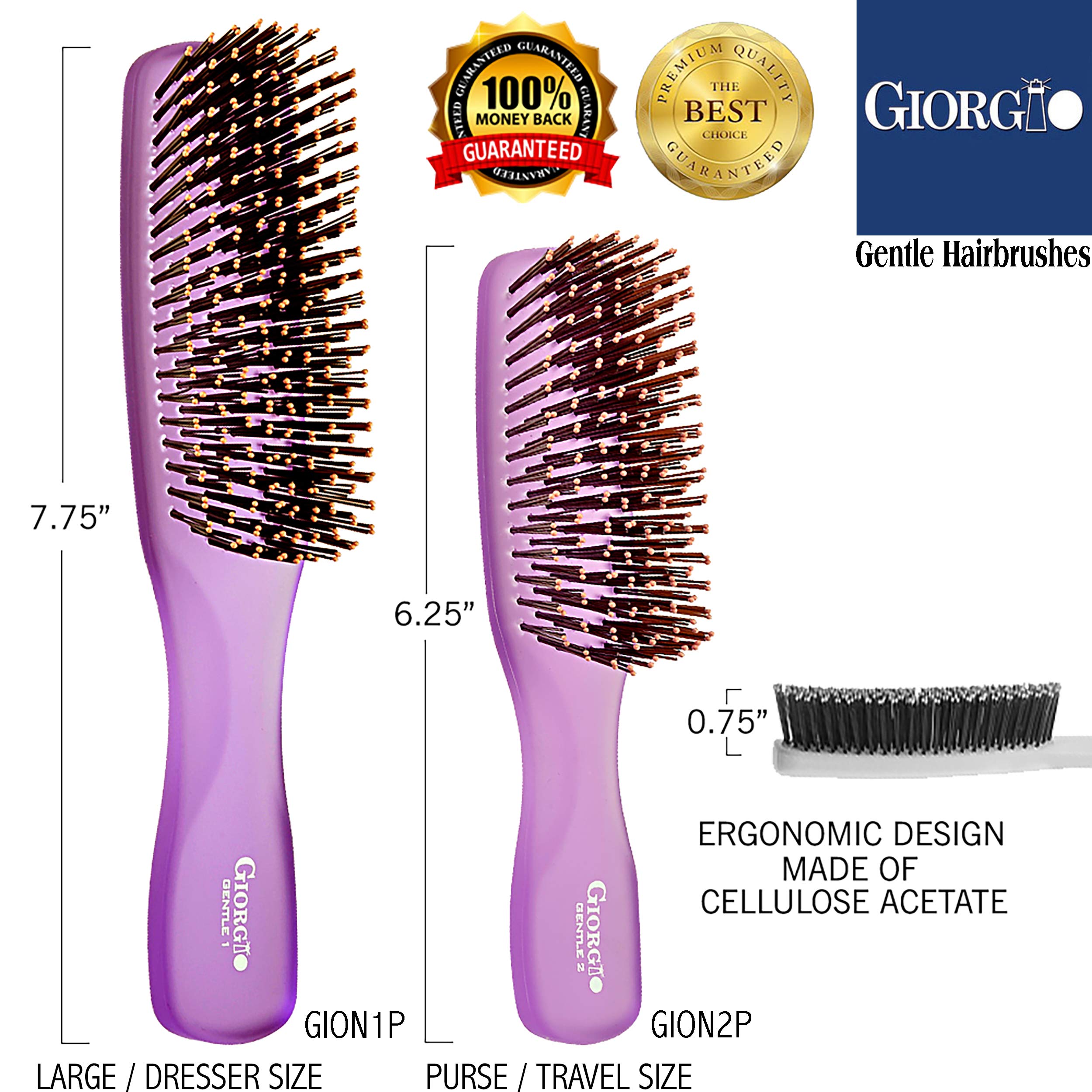 Foto 6 pulgar | Cepillo De Pelo Giorgio Gion2pp Neon Purple 16 Cm Gentle Touch - Venta Internacional.