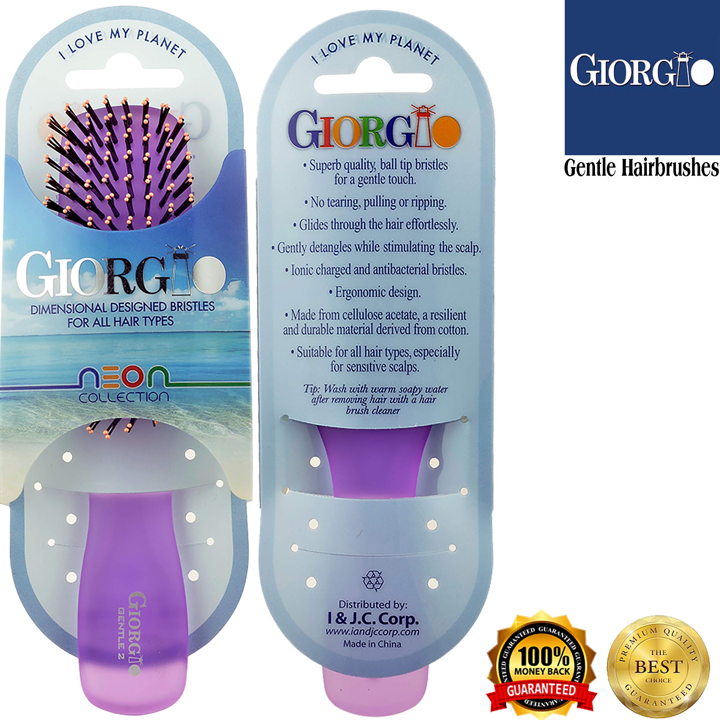 Foto 7 pulgar | Cepillo De Pelo Giorgio Gion2pp Neon Purple 16 Cm Gentle Touch - Venta Internacional.