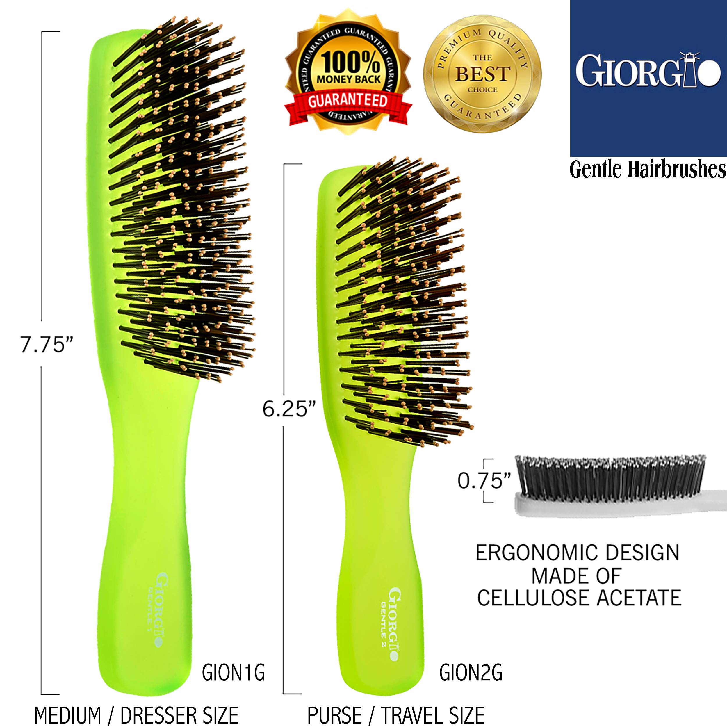 Foto 7 | Cepillo De Pelo Giorgio Gion2g, Verde Neón, 16 Cm, Gentle Touch - Venta Internacional.