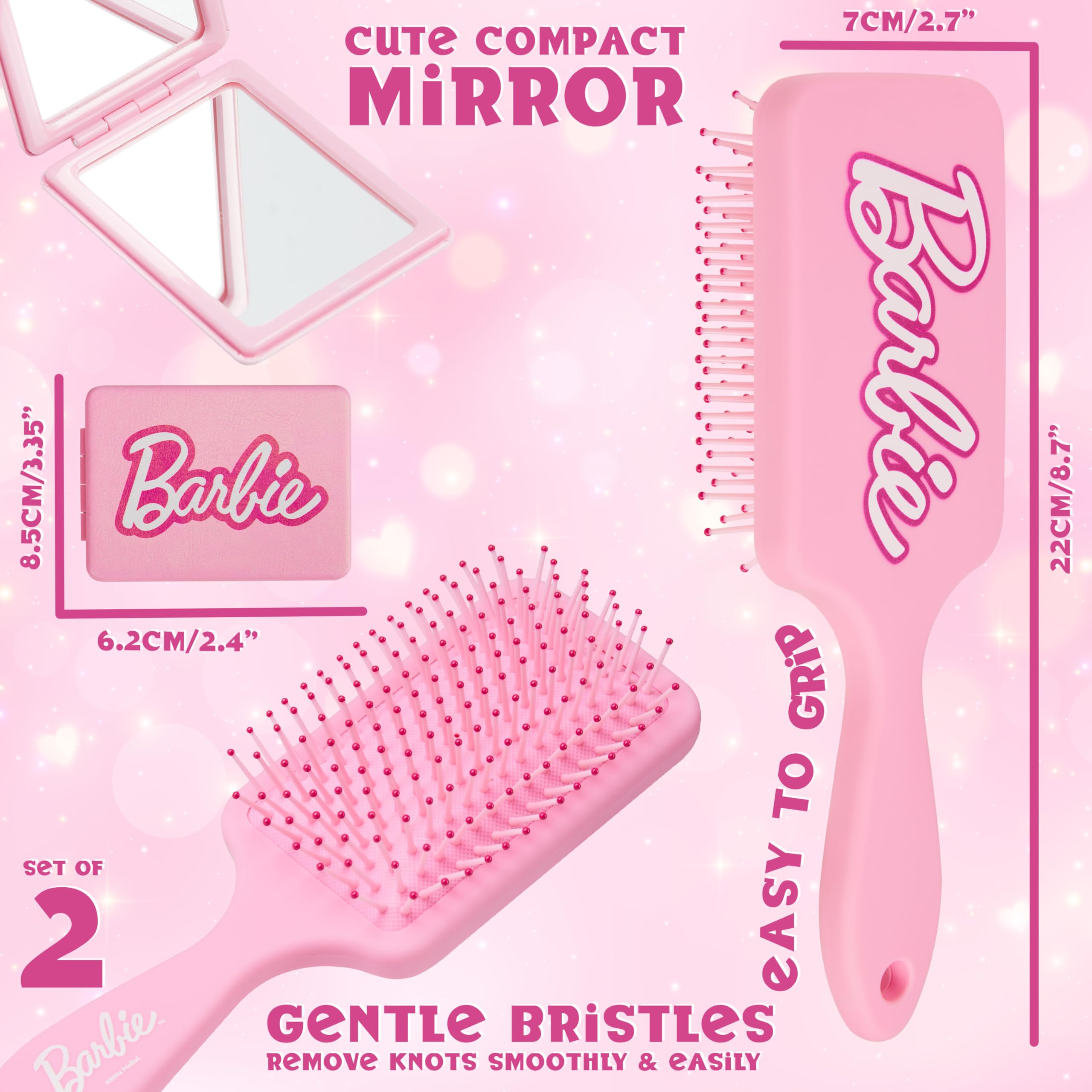 Foto 5 pulgar | Juego De Cepillos Barbie Para Desenredar El Cabello Con Cepillo De Paleta Y Espejo - Venta Internacional.