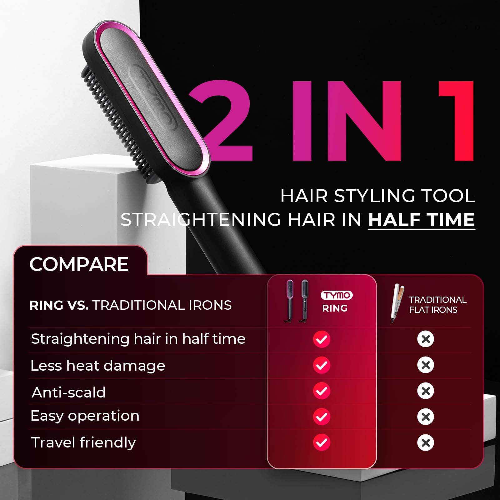 Foto 4 pulgar | Plancha de Cerámica Tymo Ring para Alisar y Dar Volumen al Cabello - Venta Internacional