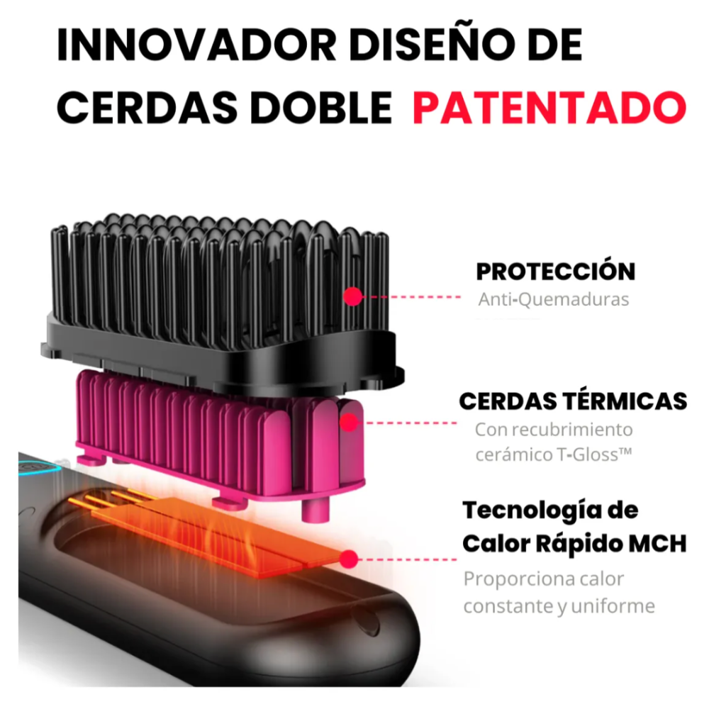 Foto 5 pulgar | Cepillo Peine Alaciador Eléctrico Inalambrico Para Cabello Tymo Portapro Eco Negro