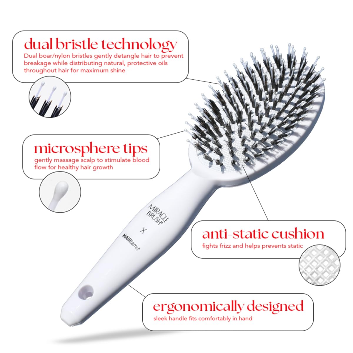 Foto 5 pulgar | Cepillo De Pelo Con Forma De Paleta Hairtamin Miracle Para Todo Tipo De Cabello - Venta Internacional.
