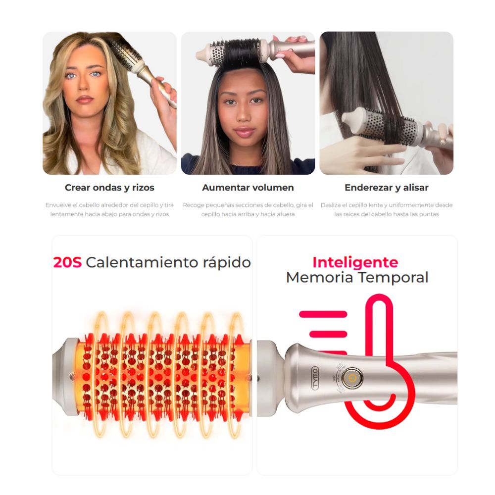 Foto 7 pulgar | Cepillo Térmico 3 En 1 Tymo Stylux – Alaciador Rizador Volumen Con Doble Voltaje