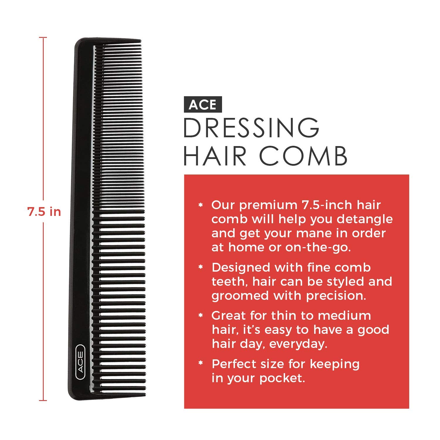 Foto 3 pulgar | Peluquería Comb Goody Ace De 7.5 Pulgadas, Negra, Para Todo Tipo De Cabello - Venta Internacional.