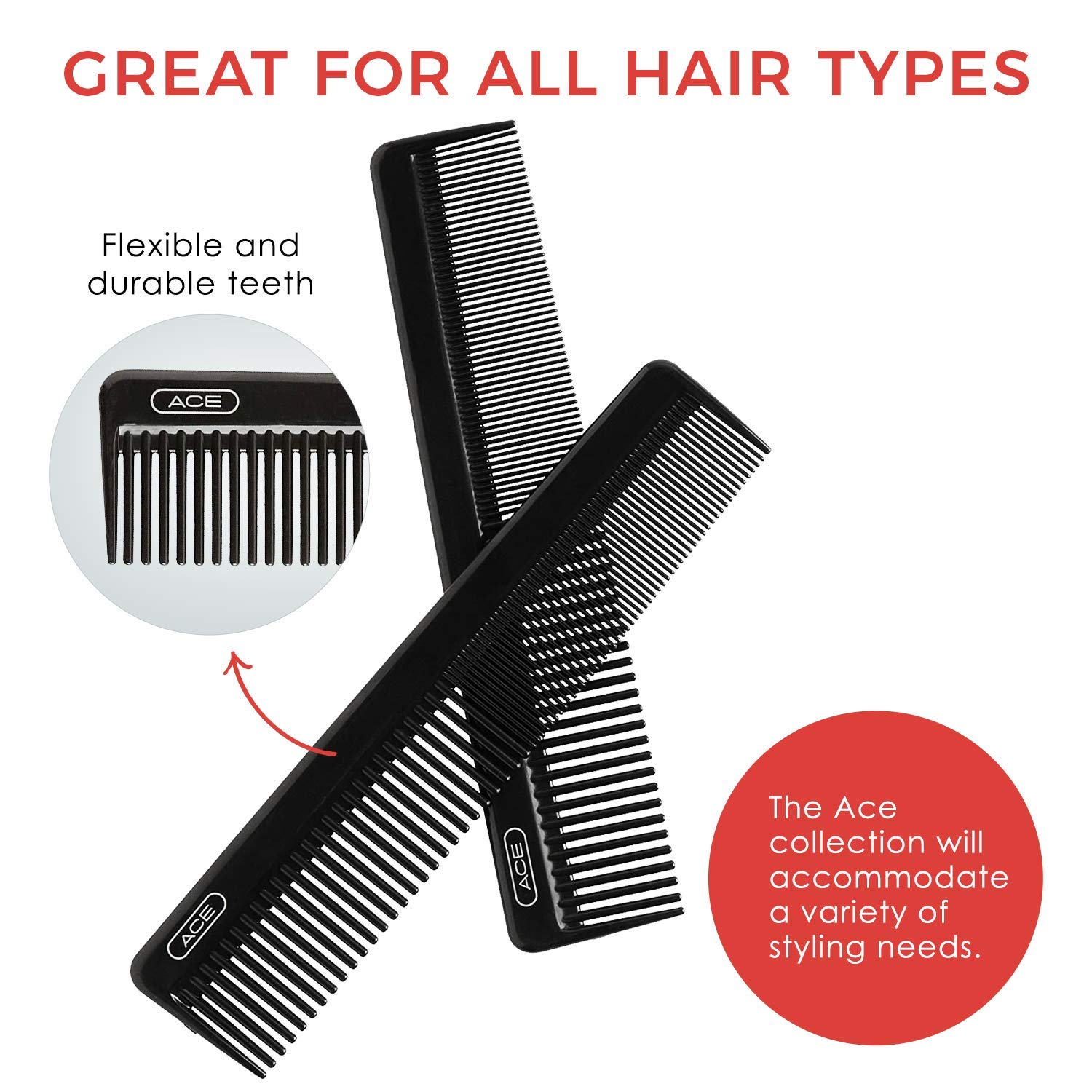 Foto 4 pulgar | Peluquería Comb Goody Ace De 7.5 Pulgadas, Negra, Para Todo Tipo De Cabello - Venta Internacional.