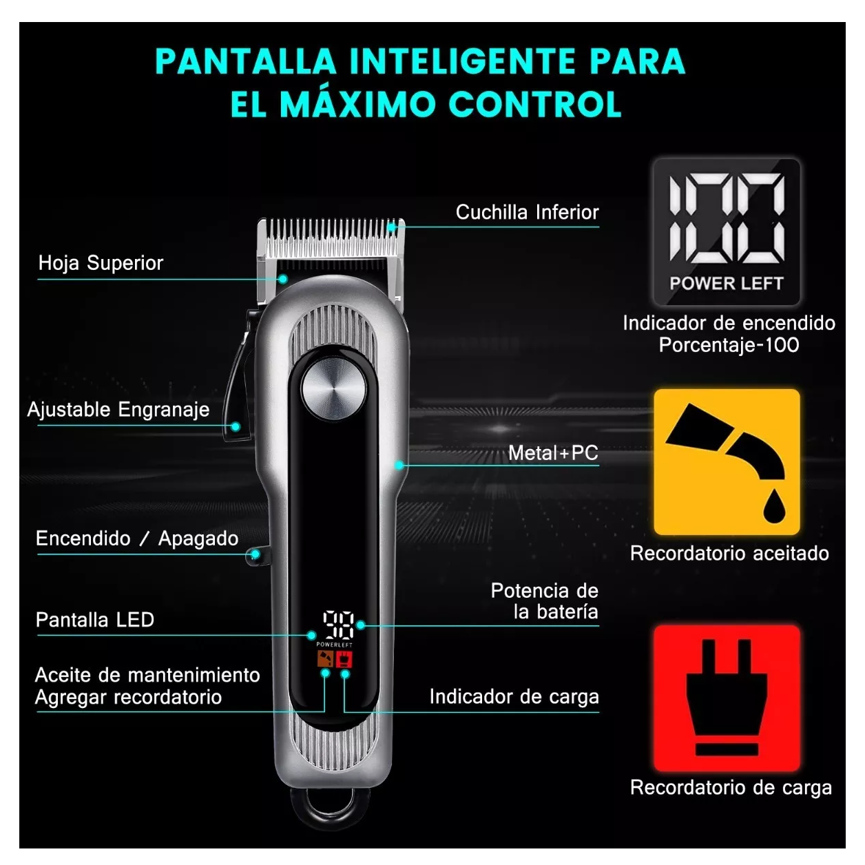 Foto 5 | Maquina de Cortar Cabello BELUG color Negro Profesional Pantalla LED para Hombre