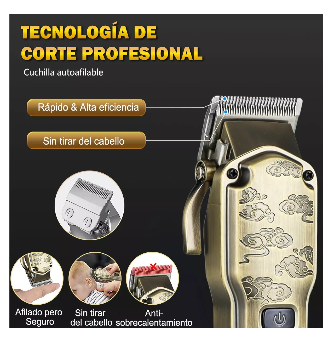 Foto 4 pulgar | Máquina para Cortar Cabello Inalámbrica All-in Dorada diseño con Flores