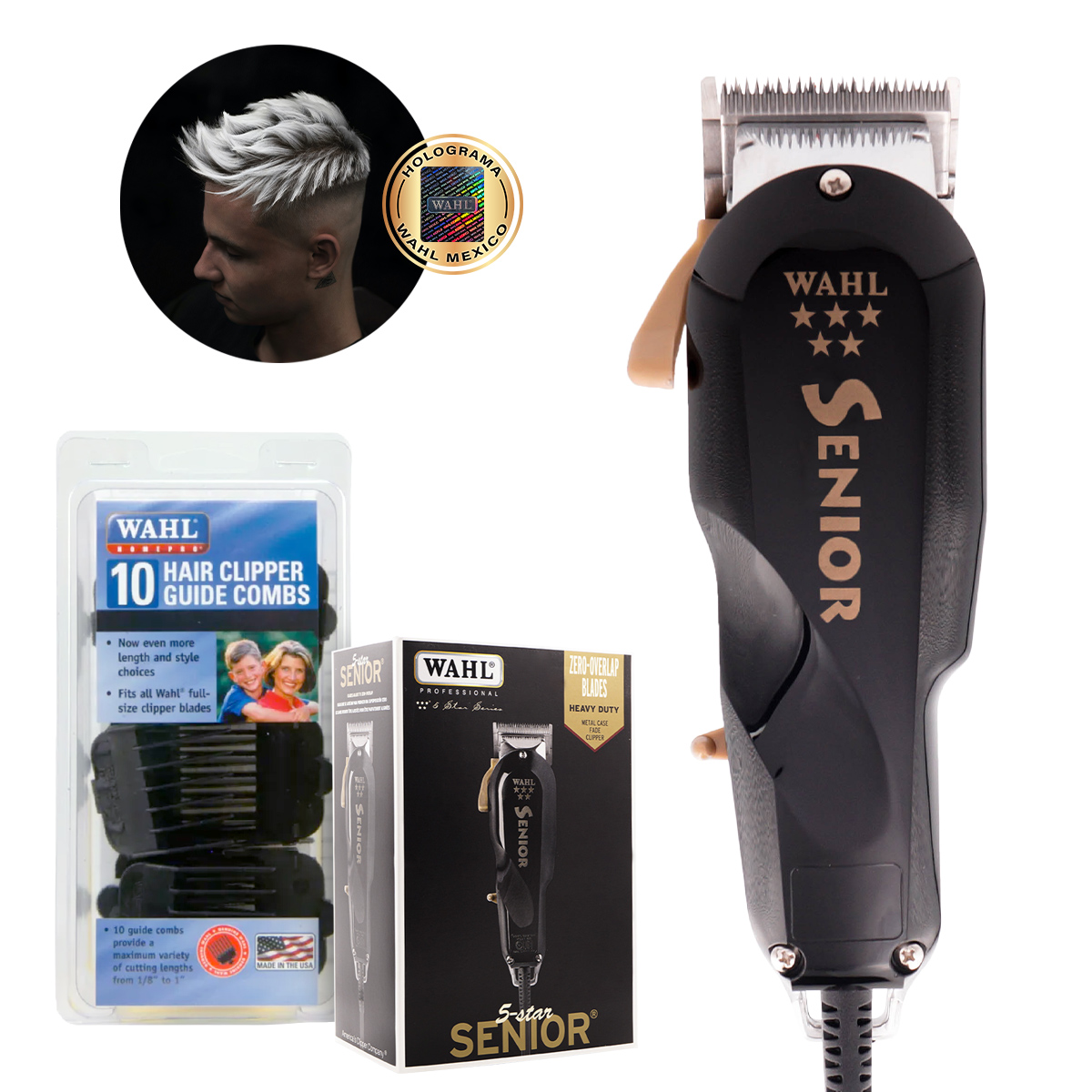 Combo Clipper Senior Wahl con Paquete de Peines Guía