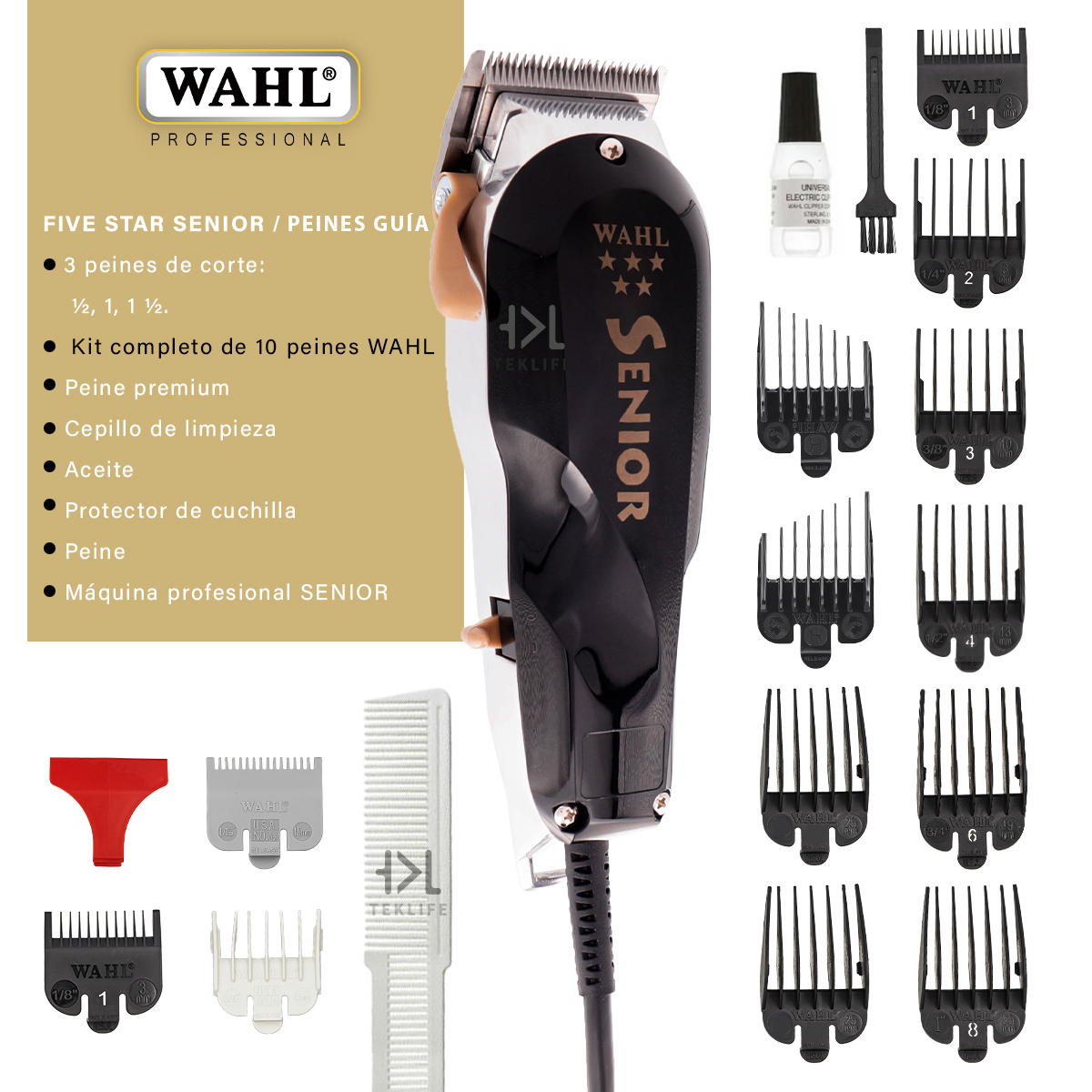 Foto 2 | Combo Clipper Senior Wahl con Paquete de Peines Guía