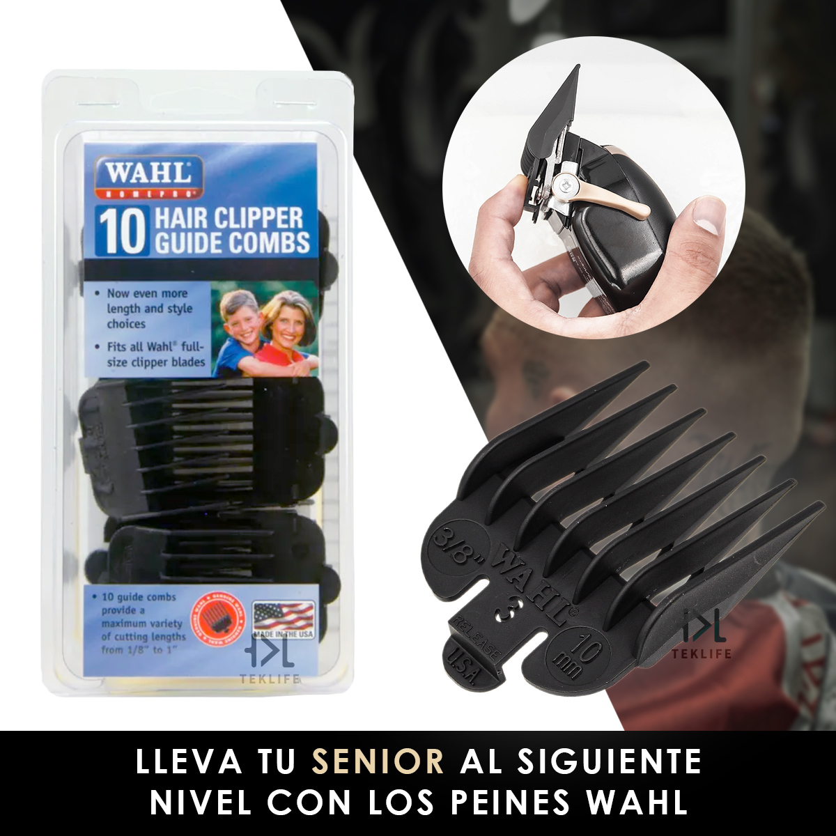 Foto 4 pulgar | Combo Clipper Senior Wahl con Paquete de Peines Guía