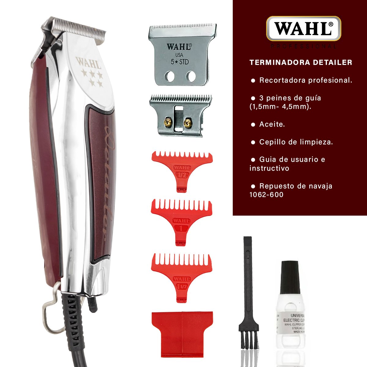 Foto 4 pulgar | Combo Trimmer Profesional Detailer Wahl + Navaja Profesional Repuesto 1062-600 Wahl