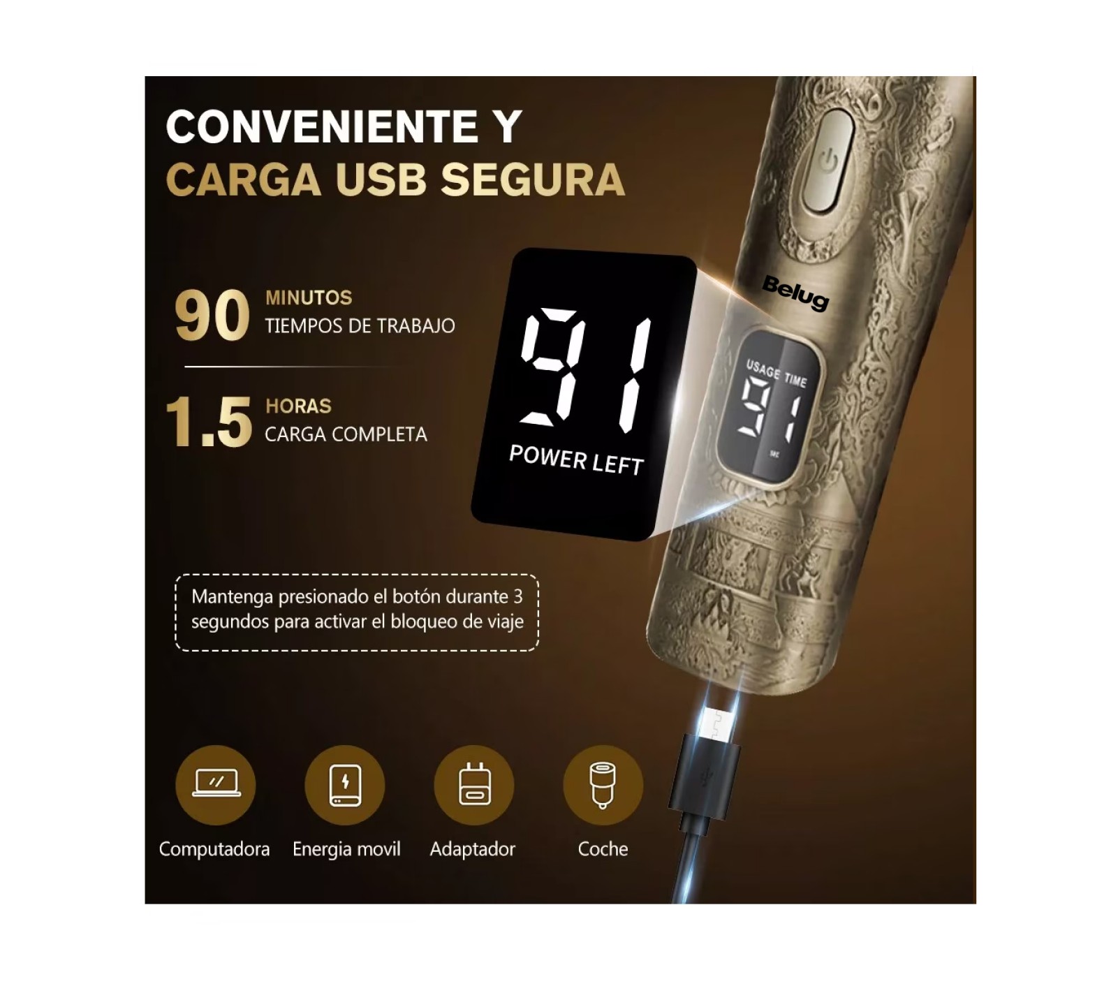 Foto 5 pulgar | Rasuradora Eléctrica Belug Barba Afeitadora 11 en 1 Metal Dorada
