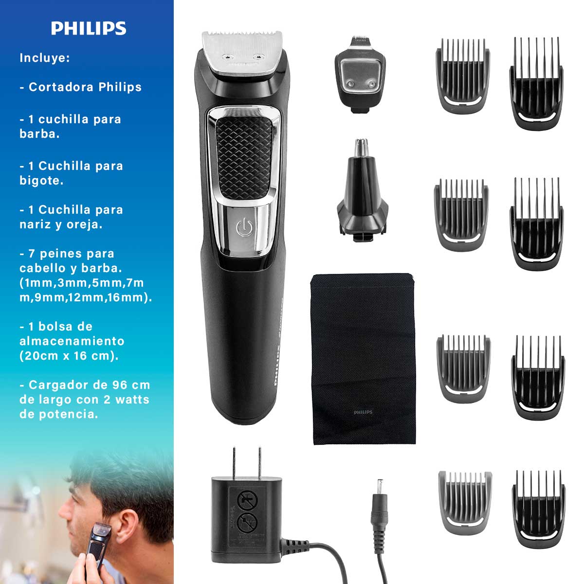 Foto 3 pulgar | Combo Barber Wahl + Recortadora Inalambrica Norelco Philips