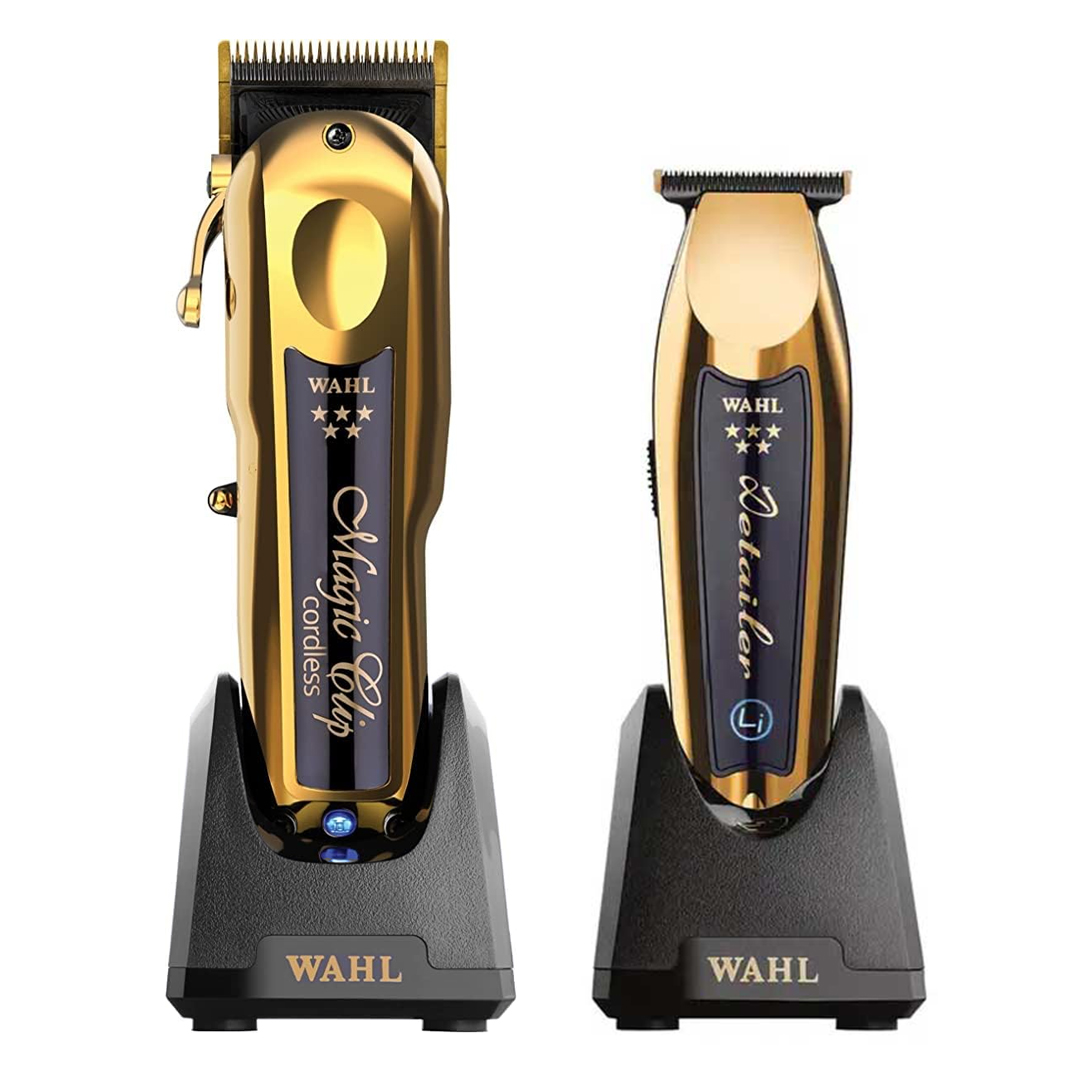 Combo Wahl Recortadora Detailer Gold Y Magic Clip Gold Cordless, Profesional, 100 Min Autonomía