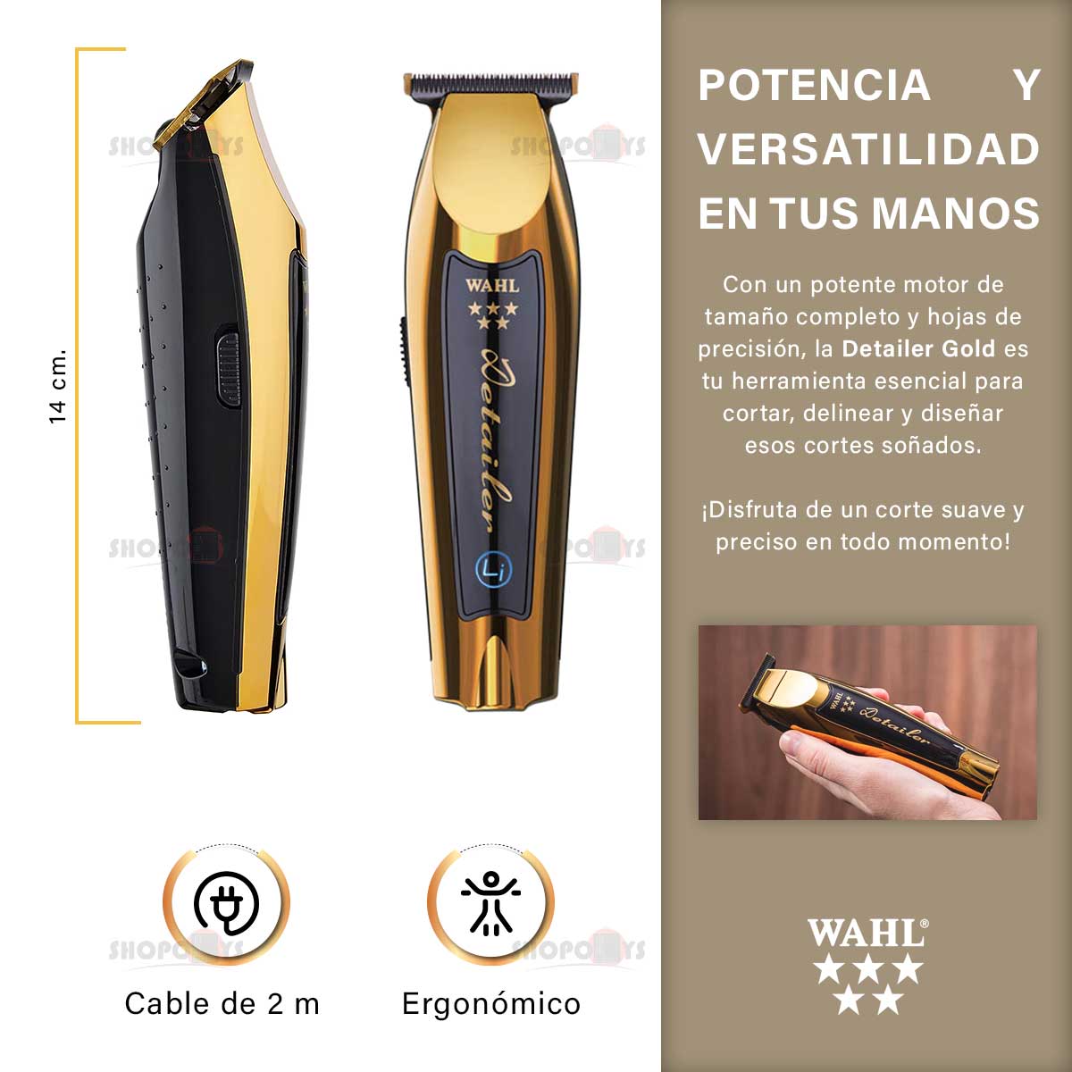 Foto 7 pulgar | Combo Wahl Recortadora Detailer Gold Y Magic Clip Gold Cordless, Profesional, 100 Min Autonomía