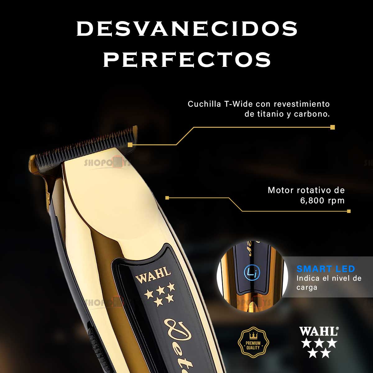 Foto 8 pulgar | Combo Wahl Recortadora Detailer Gold Y Magic Clip Gold Cordless, Profesional, 100 Min Autonomía