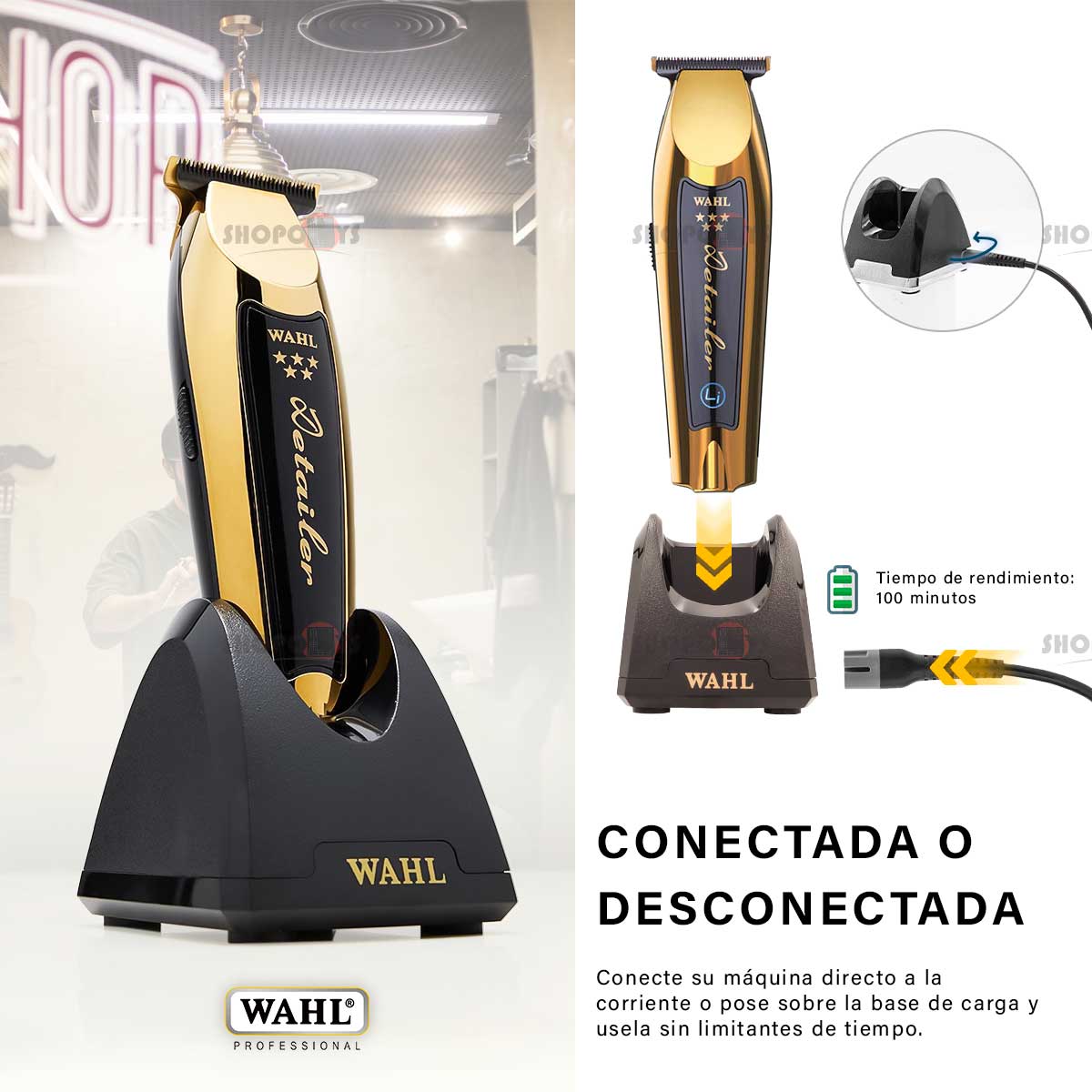 Foto 9 pulgar | Combo Wahl Recortadora Detailer Gold Y Magic Clip Gold Cordless, Profesional, 100 Min Autonomía