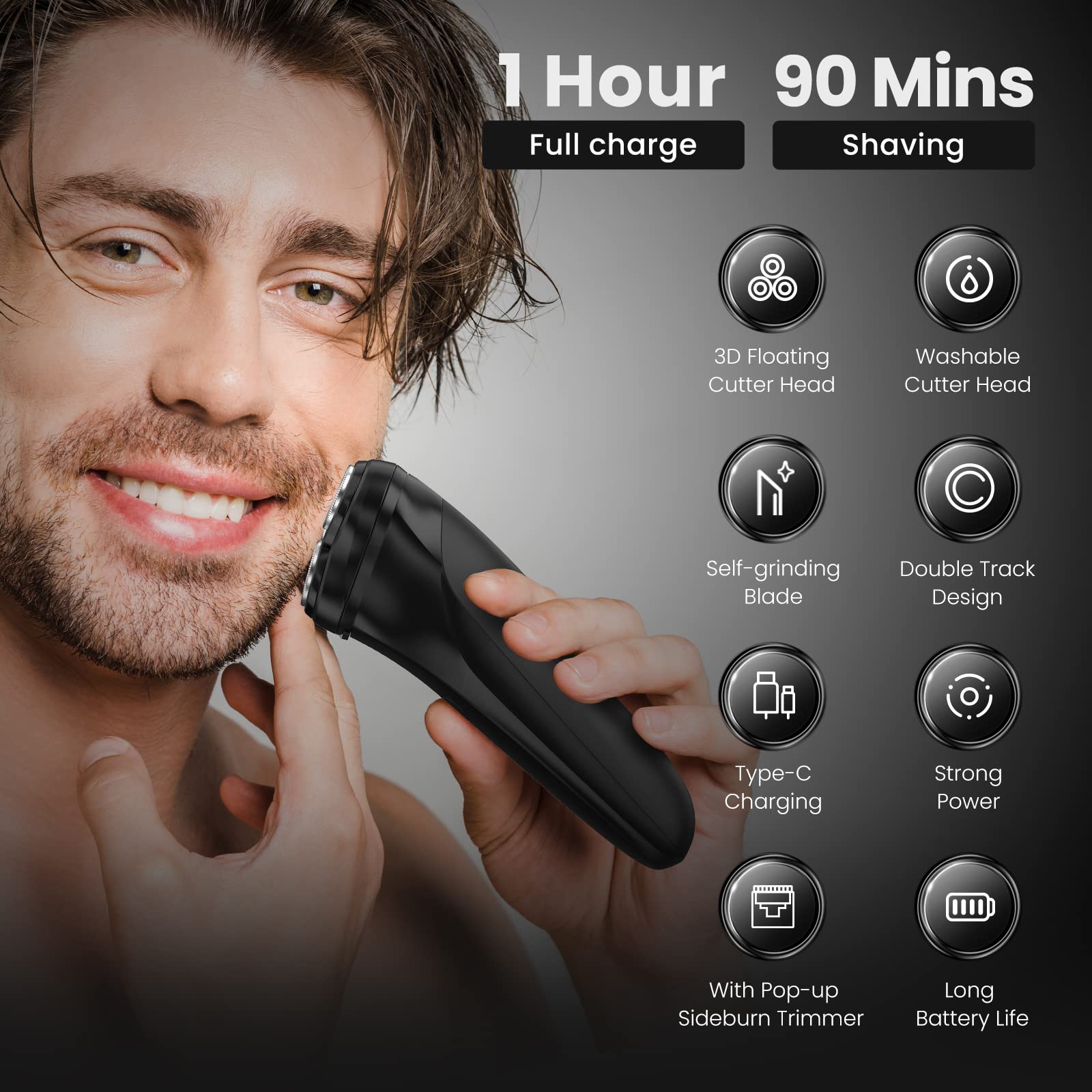 Foto 3 pulgar | Afeitadora Eléctrica Sejoy 3d Rotary Shaver Para Hombre, Color Negro - Venta Internacional.