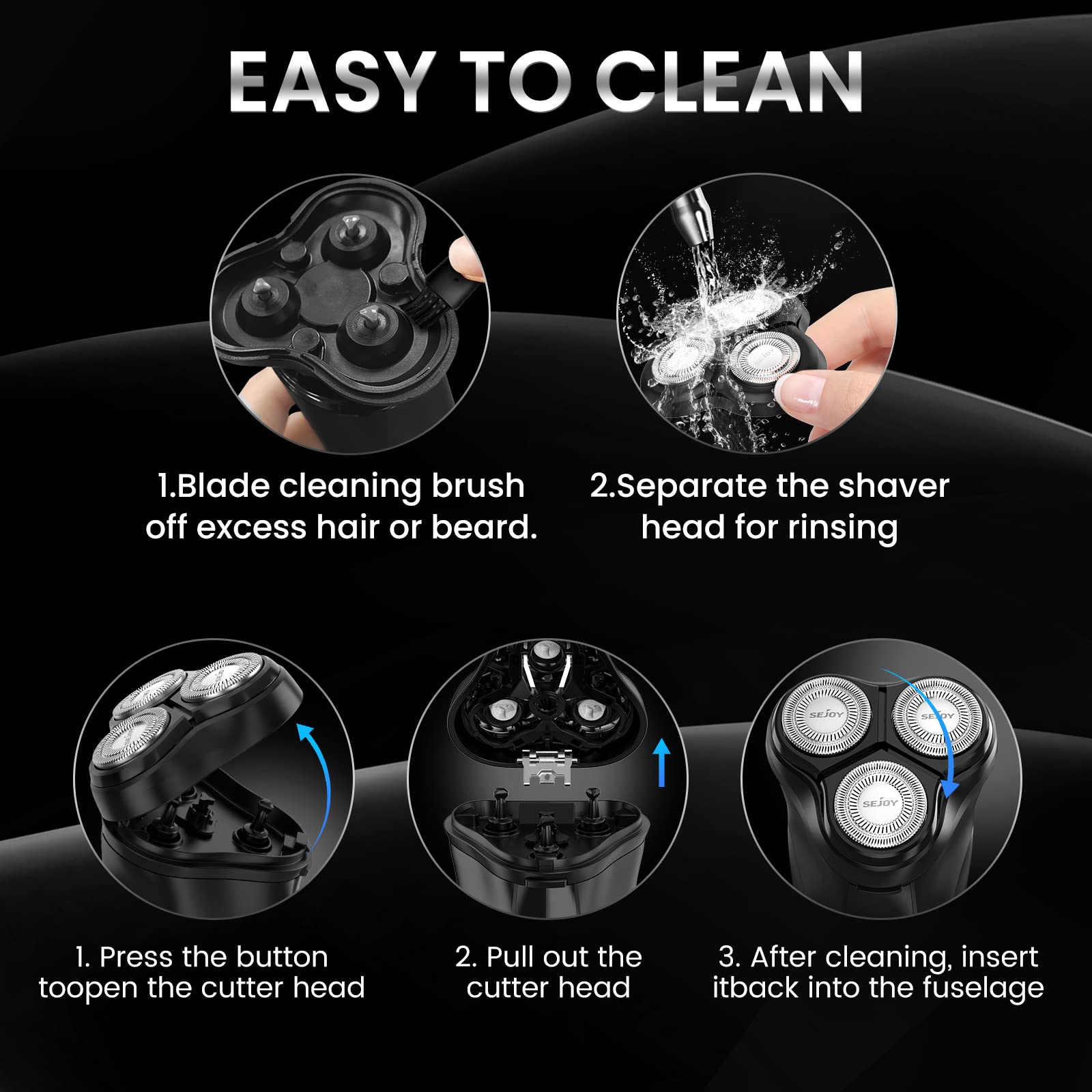 Foto 6 pulgar | Afeitadora Eléctrica Sejoy 3d Rotary Shaver Para Hombre, Color Negro - Venta Internacional.