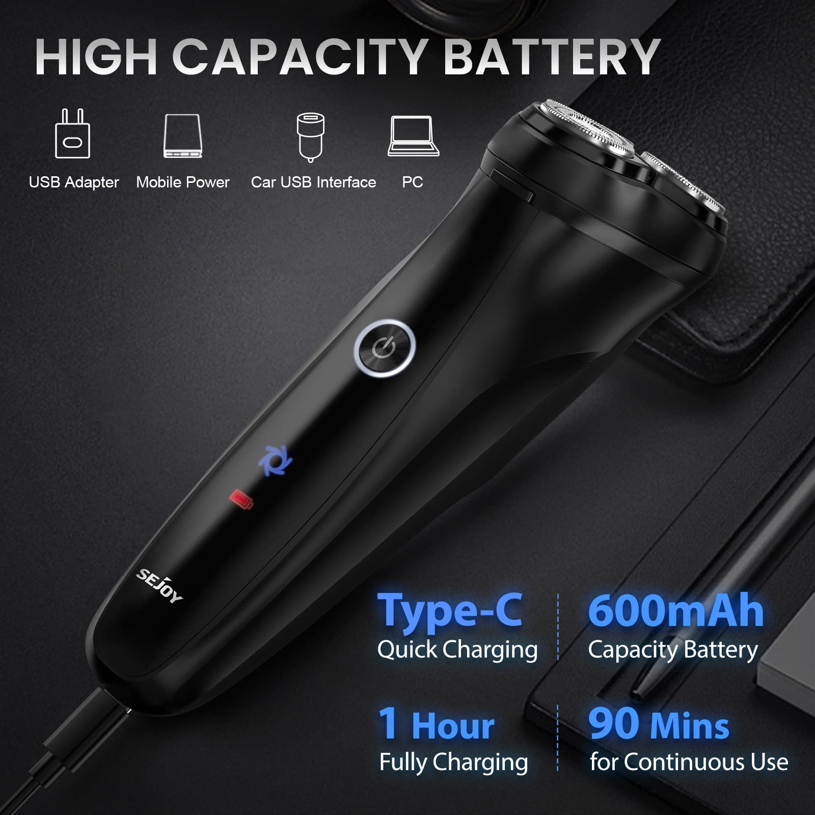 Foto 7 pulgar | Afeitadora Eléctrica Sejoy 3d Rotary Shaver Para Hombre, Color Negro - Venta Internacional.
