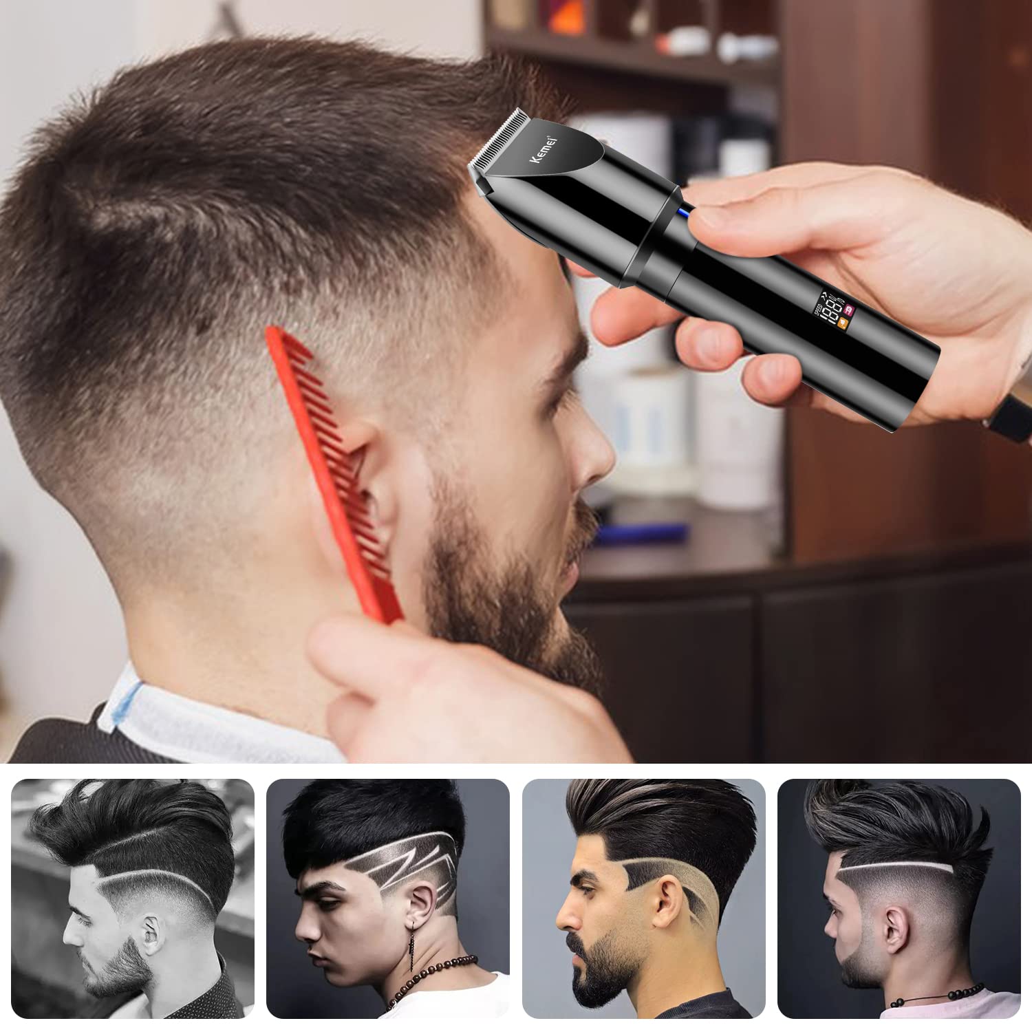 Foto 6 | Cortadora de Cabello Kemei Cuchilla Ajustable Inalámbrica Negra Km-3293 - Venta Internacional