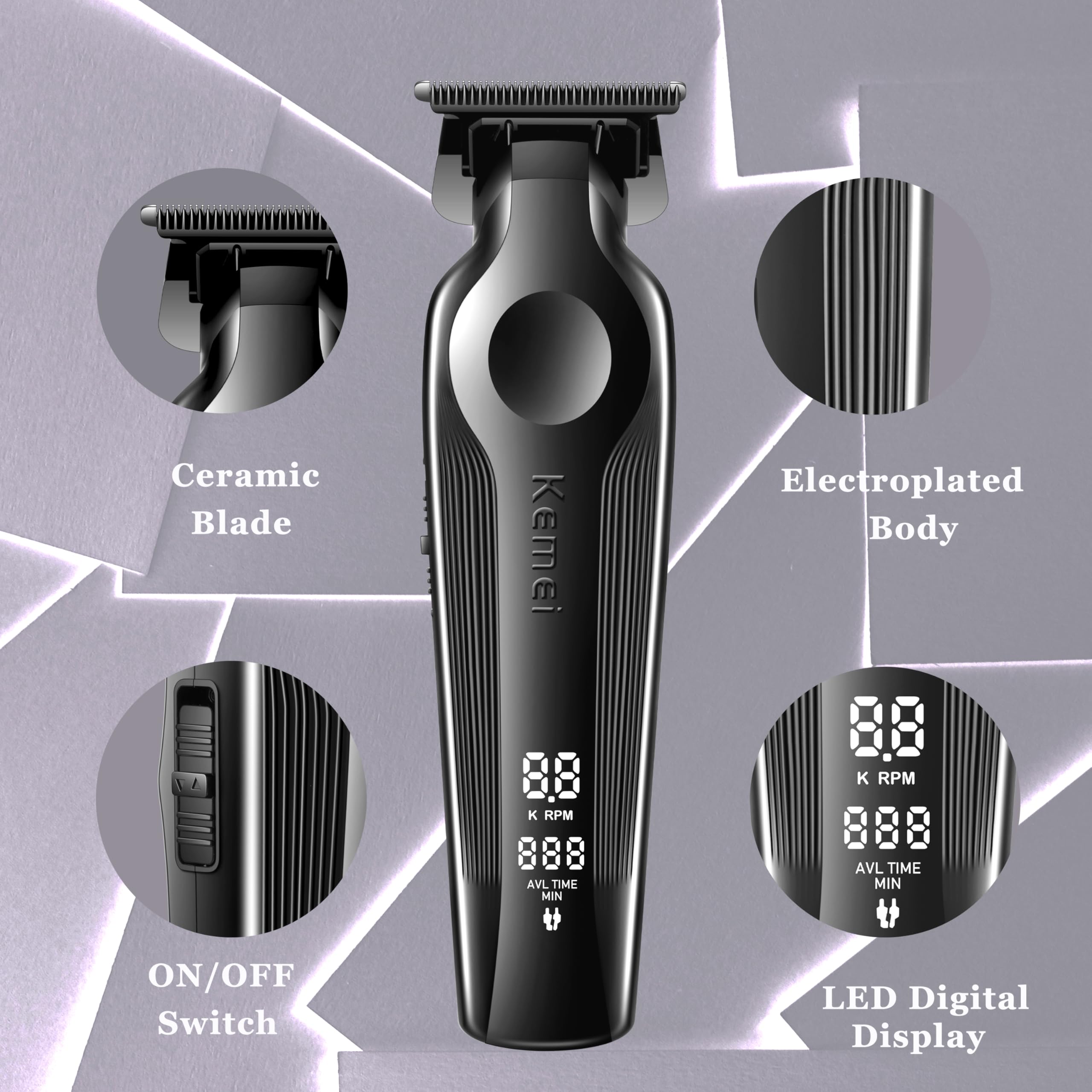 Foto 3 | Cortadora De Pelo Kemei 264 Zero Gapped Inalámbrica Con Cuchilla En T, Color Negro - Venta Internacional.