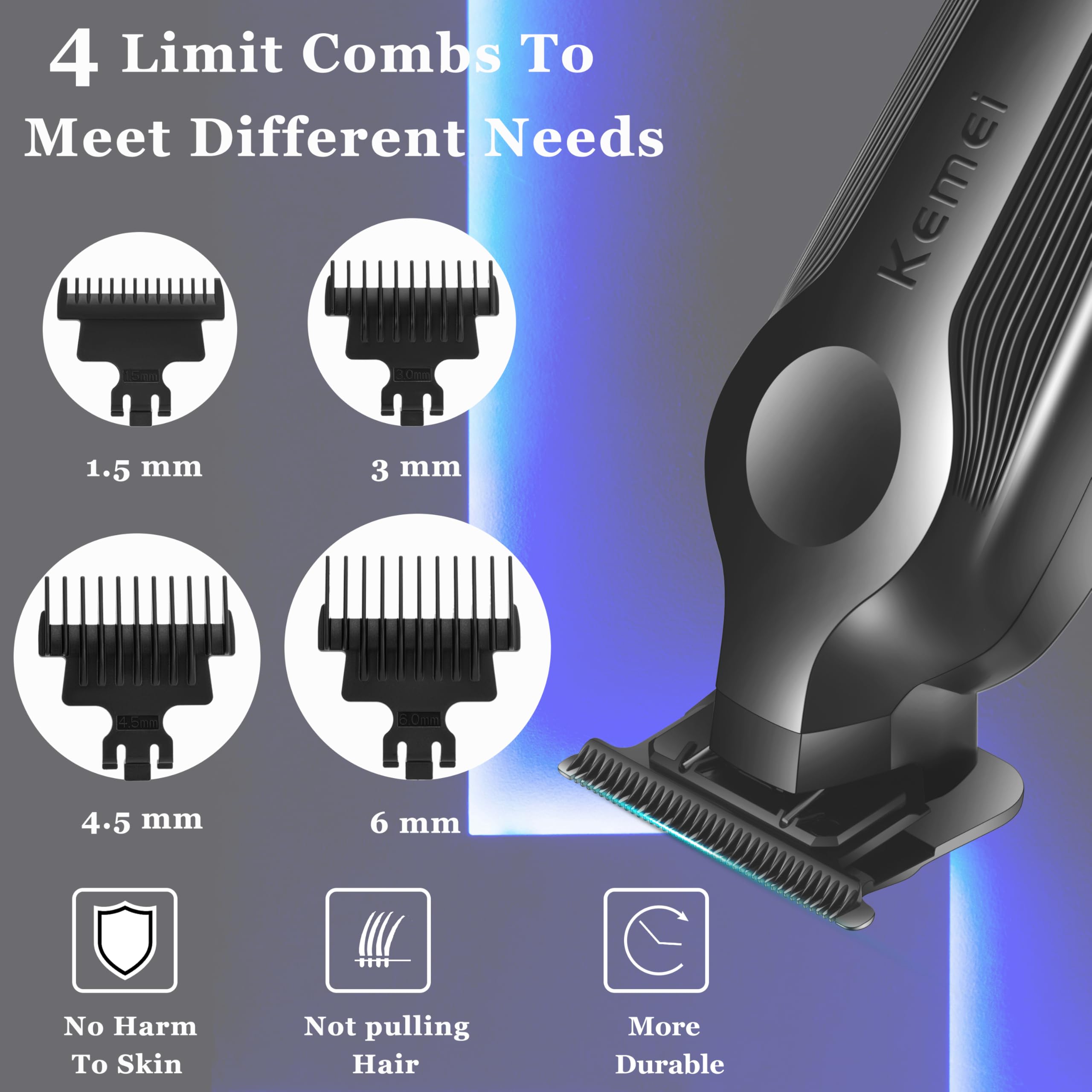 Foto 6 | Cortadora De Pelo Kemei 264 Zero Gapped Inalámbrica Con Cuchilla En T, Color Negro - Venta Internacional.