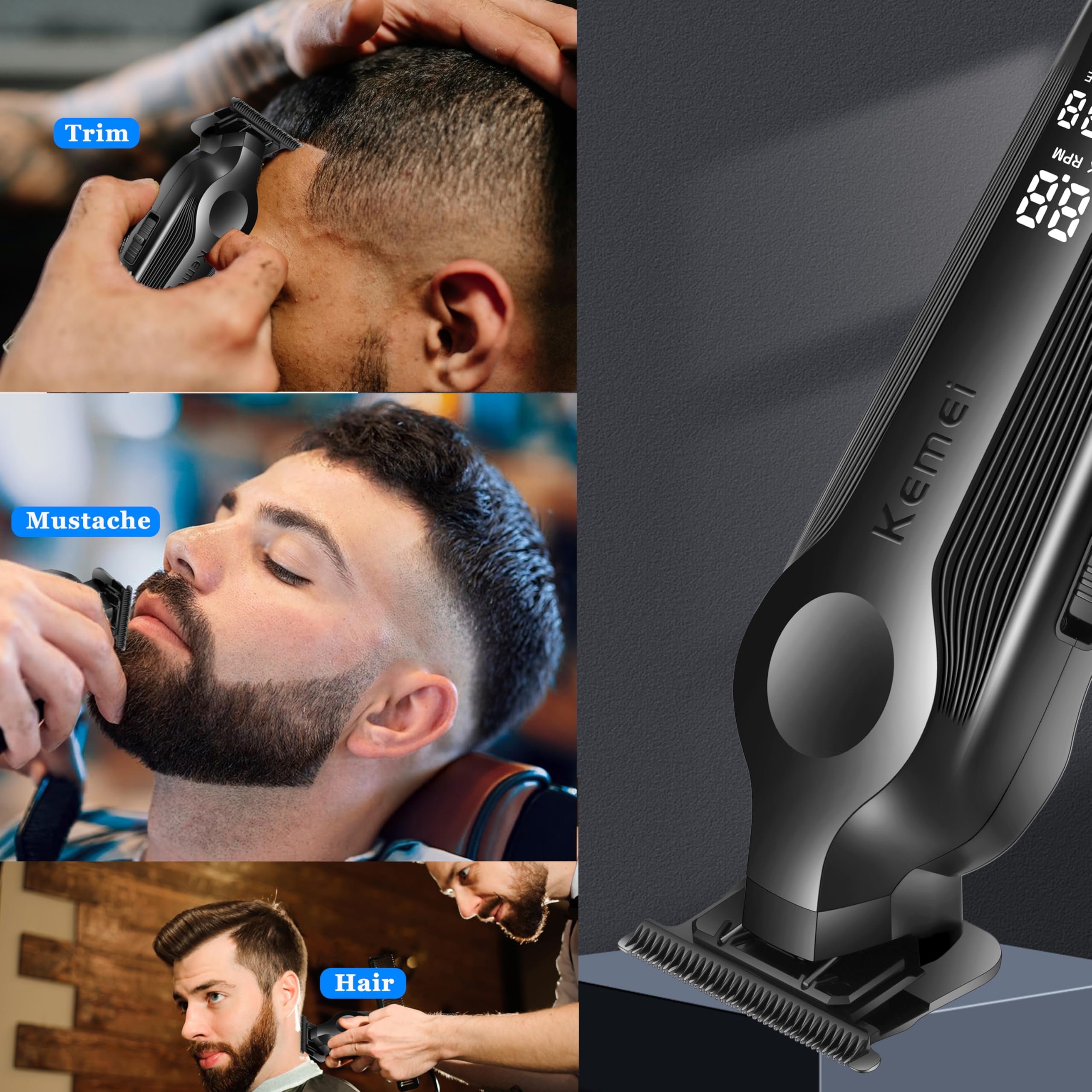 Foto 7 | Cortadora De Pelo Kemei 264 Zero Gapped Inalámbrica Con Cuchilla En T, Color Negro - Venta Internacional.