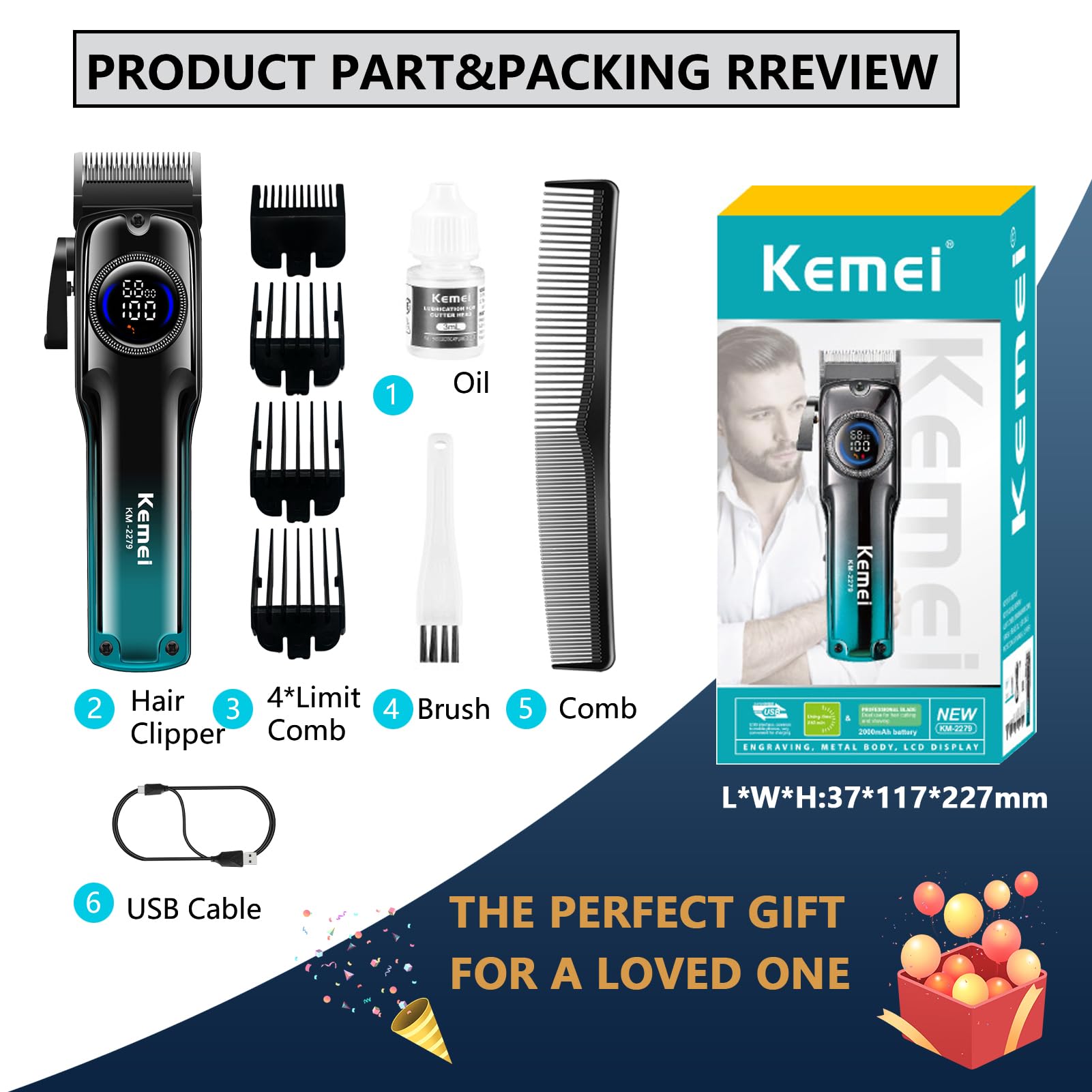 Foto 7 | Cortapelos Kemei 2279 Professional, Ajustables Para Hombres - Venta Internacional.