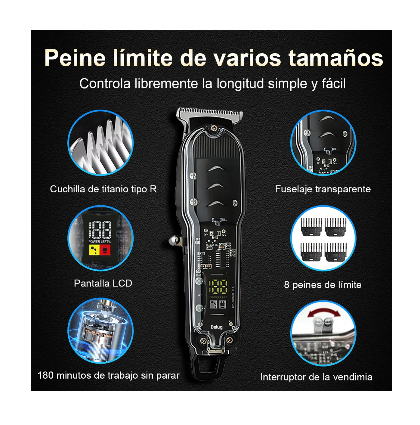 Foto 5 | Máquina para Cortar Cabello Belug con Accesorios