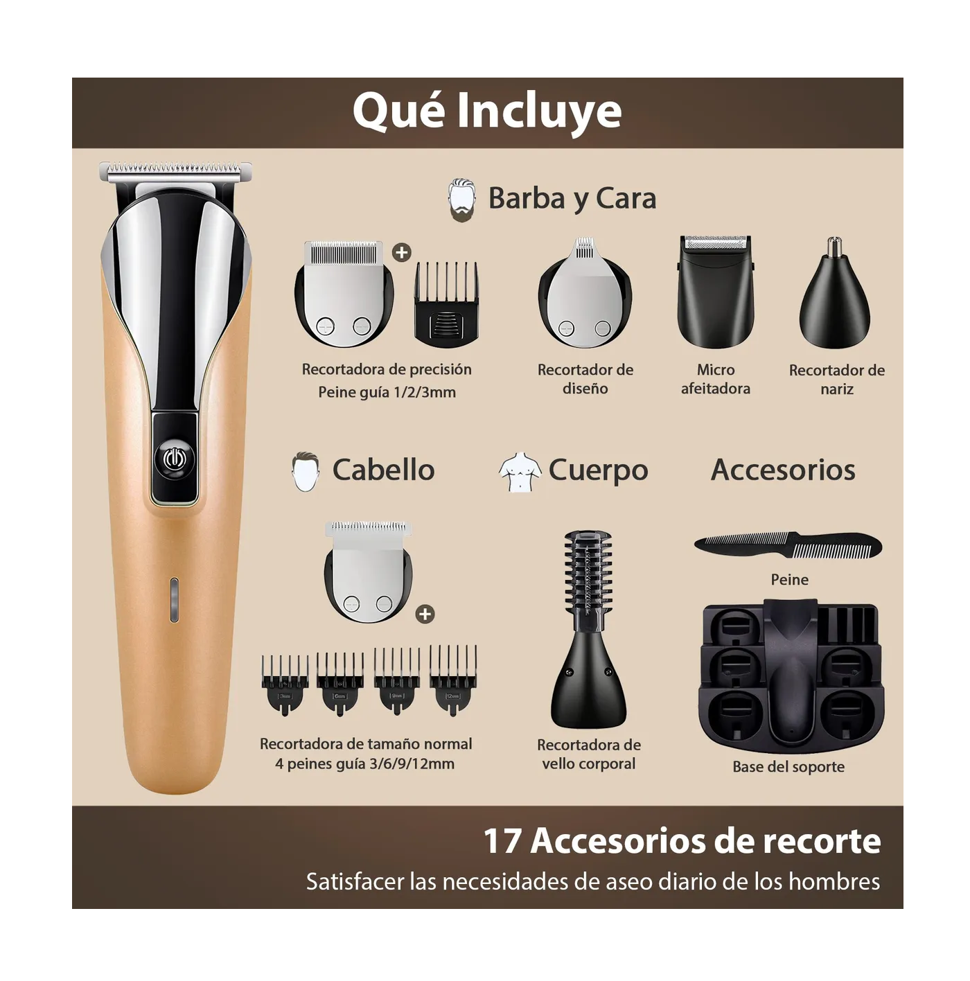 Foto 4 pulgar | Maquina Para Cortar Cabello Rasuradora Eléctrica Barba Nariz Dorado