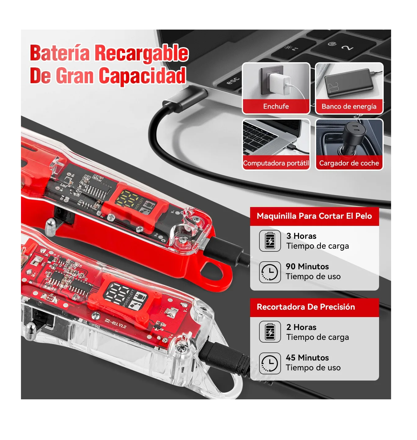 Foto 5 pulgar | Cortadora De Pelo Profesional Máquina Para Cortar Cabello Rojas