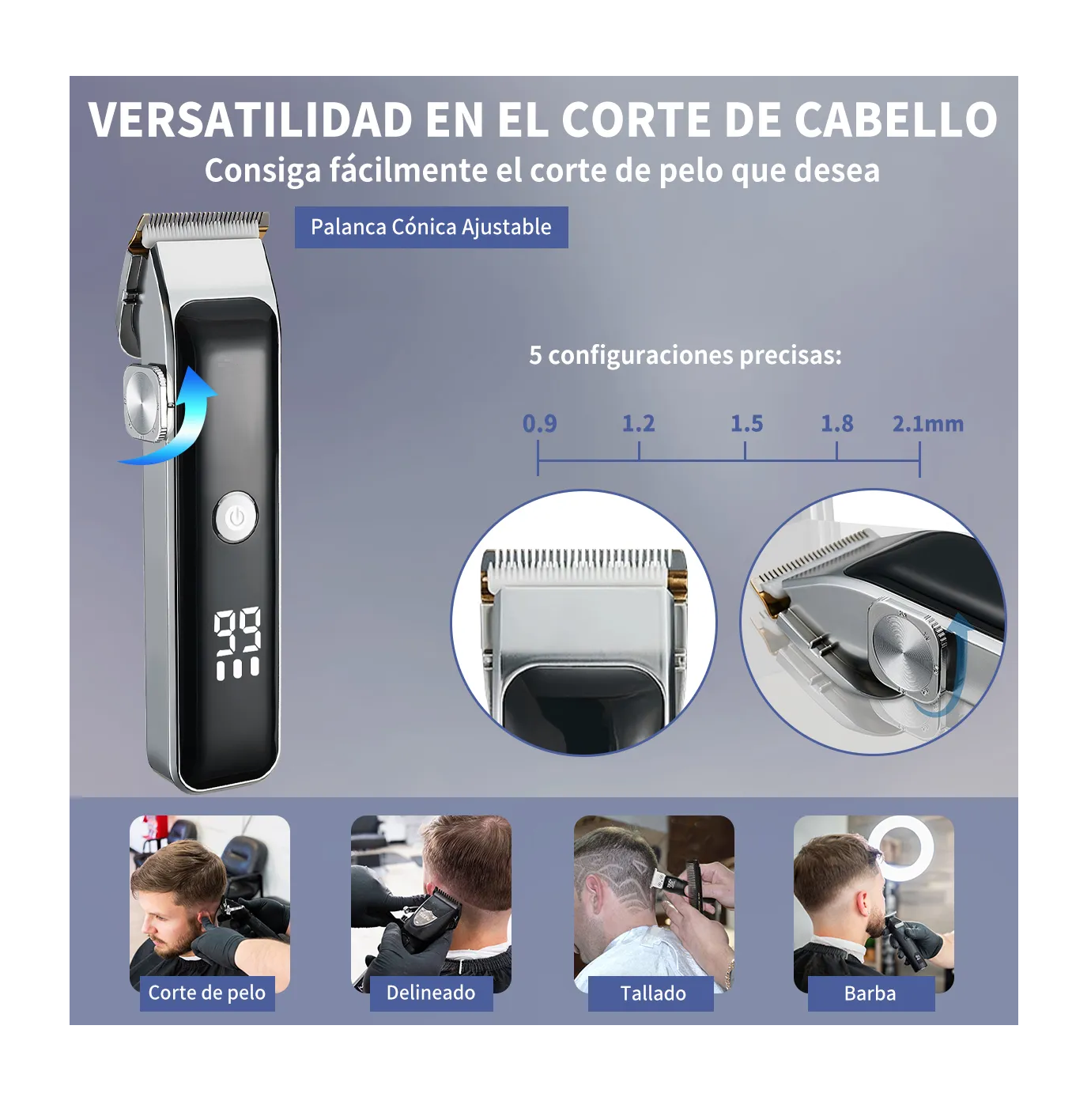 Foto 4 pulgar | Maquina Para Cortar Cabello Cortadora De Pelo Kit Profesional Inalambrica Completo Plata Negro